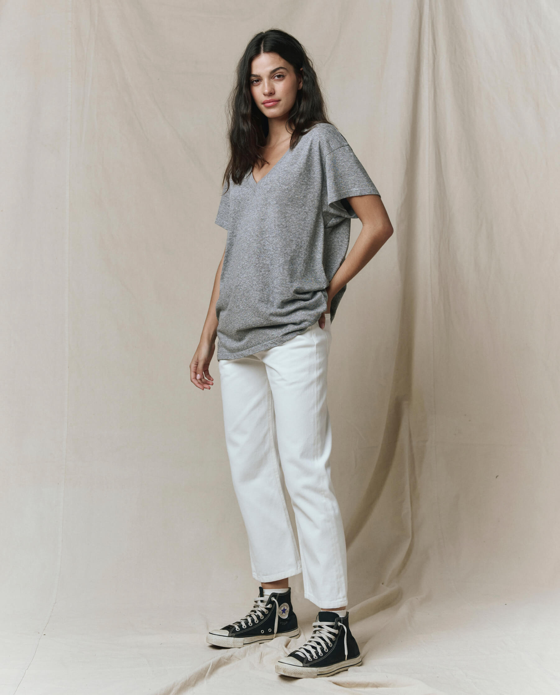 The Slouchy V-Neck Tee. -- Heather Grey