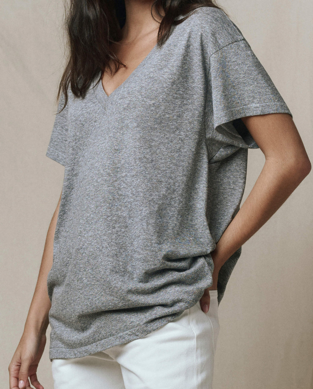 The Slouchy V-Neck Tee. -- Heather Grey
