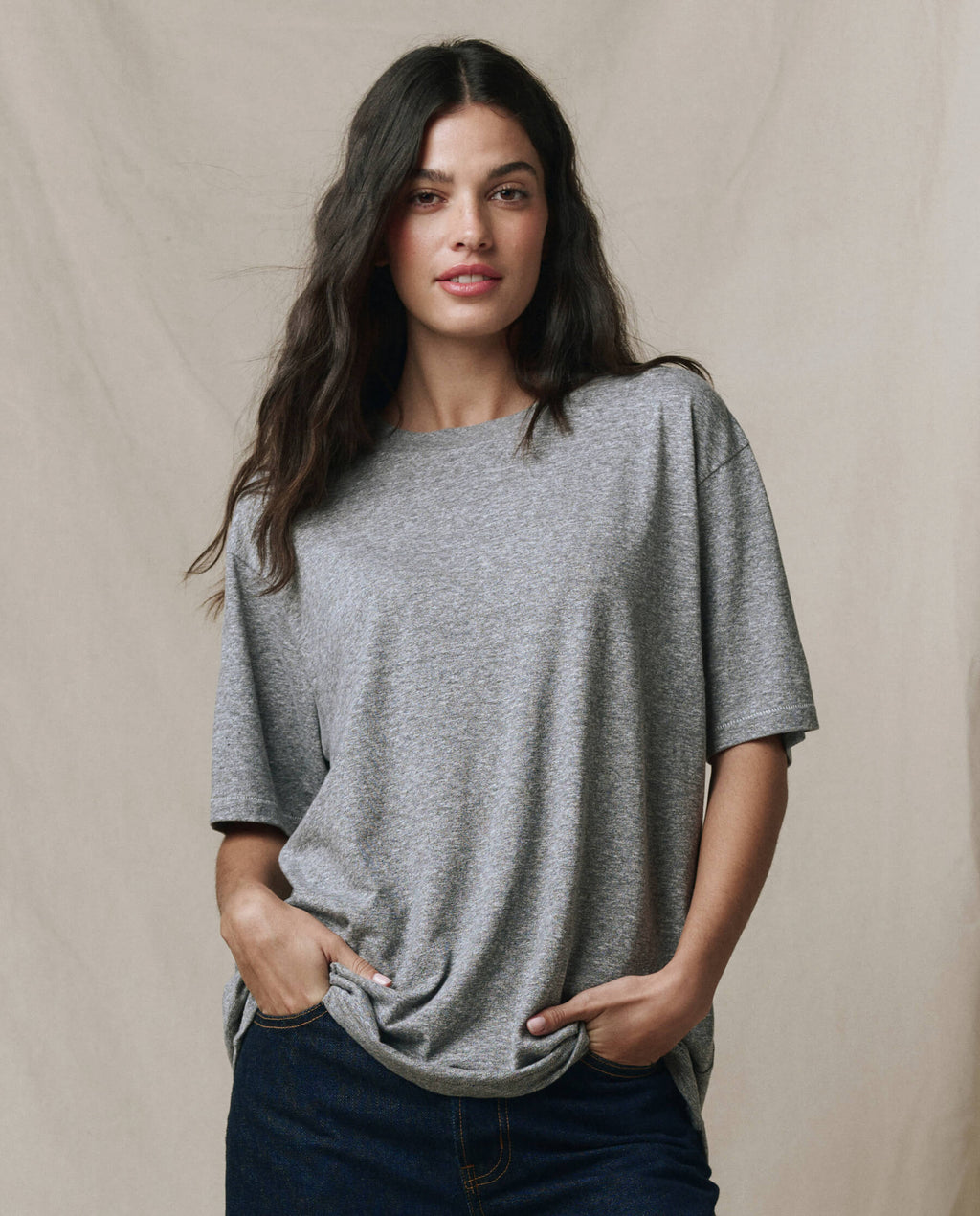 The Slouchy Crew Tee. -- Heather Grey