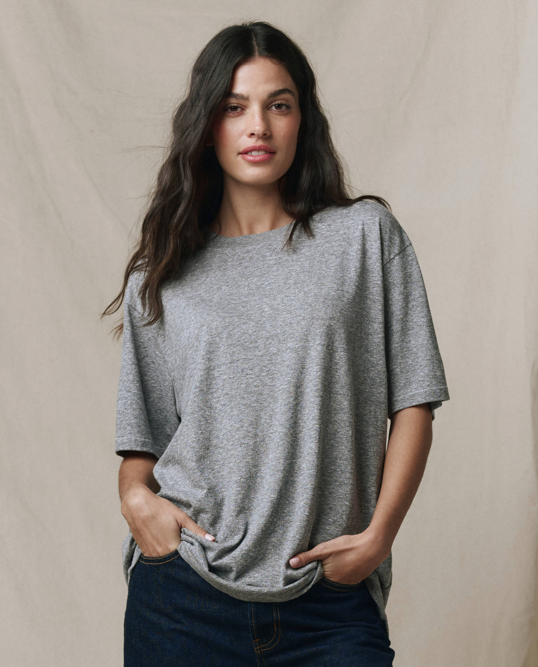 The Slouchy Crew Tee. -- Heather Grey