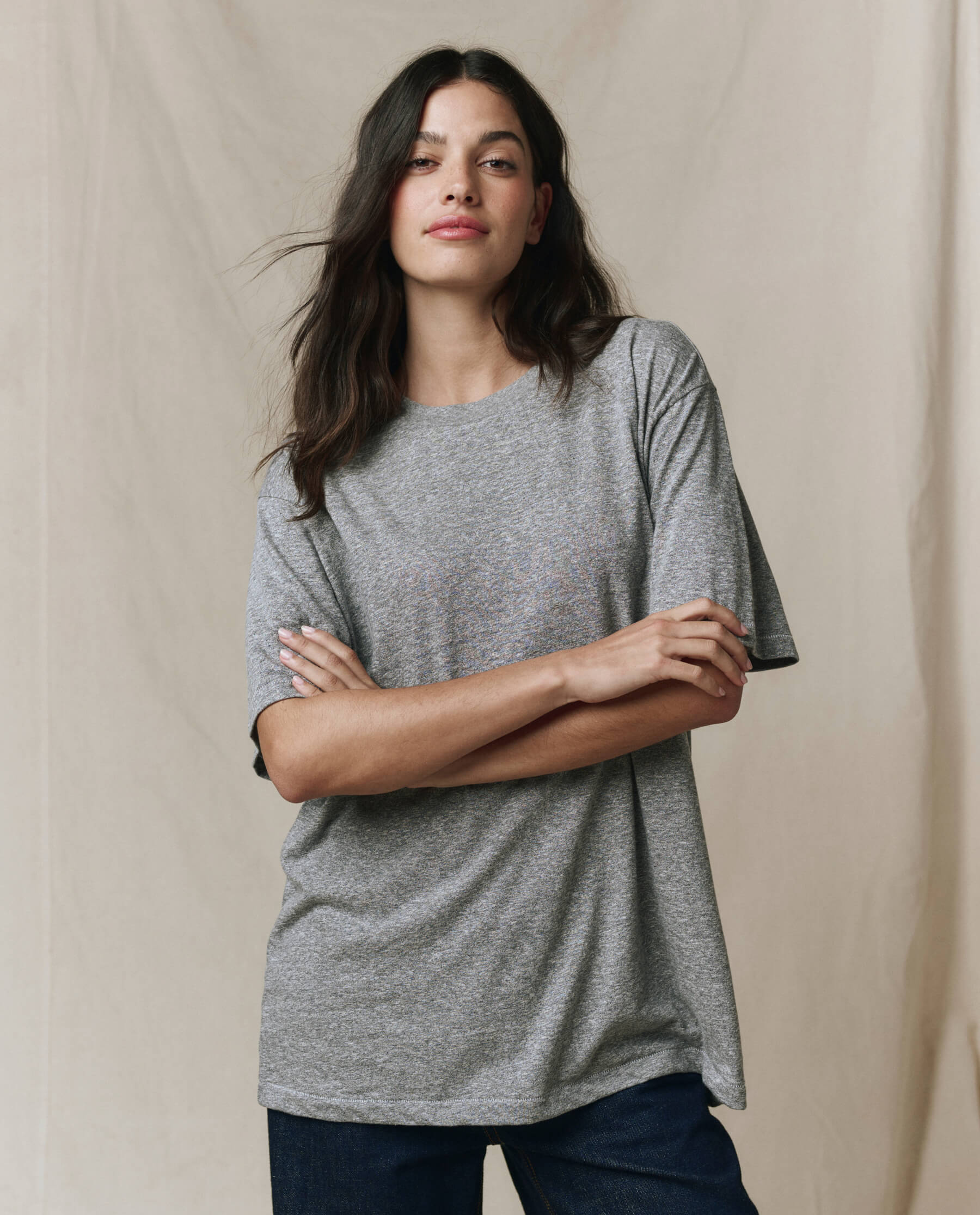 The Slouchy Crew Tee. -- Heather Grey
