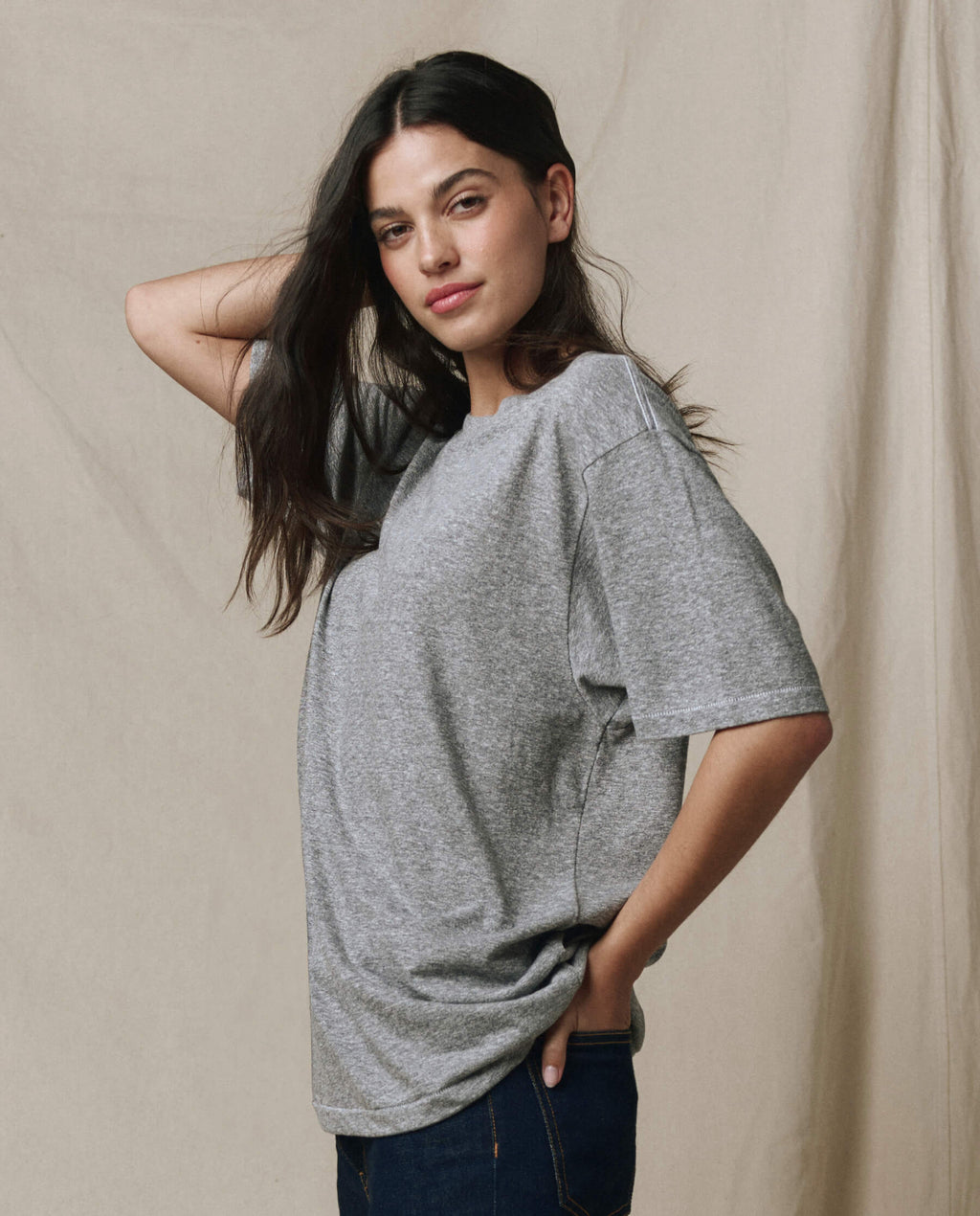 The Slouchy Crew Tee. -- Heather Grey