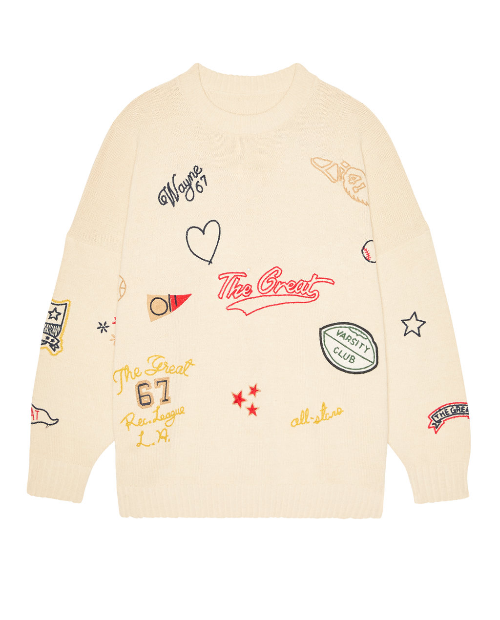 The Embroidered Oversize Crew Pullover. -- Cream
