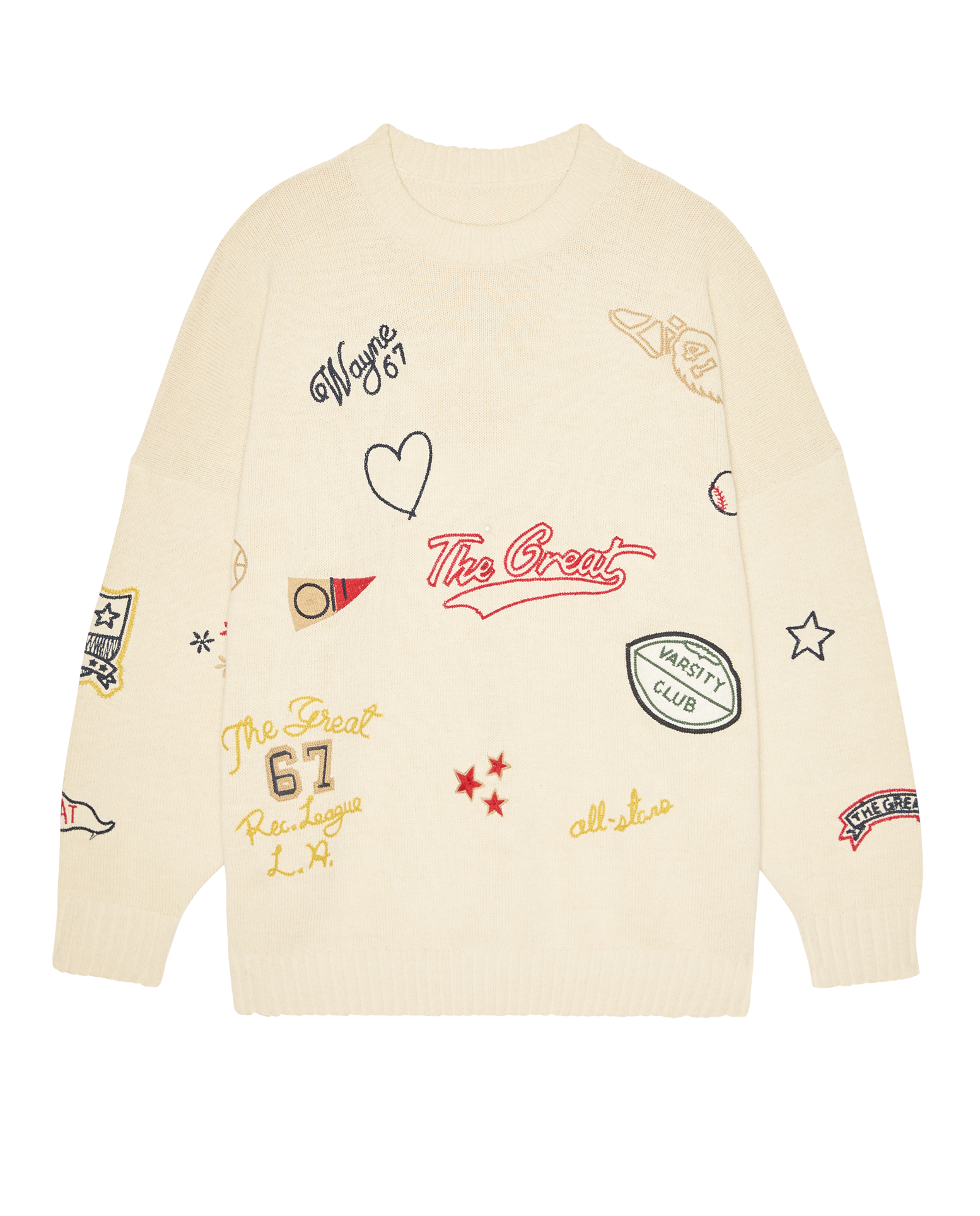The Embroidered Oversize Crew Pullover. -- Cream
