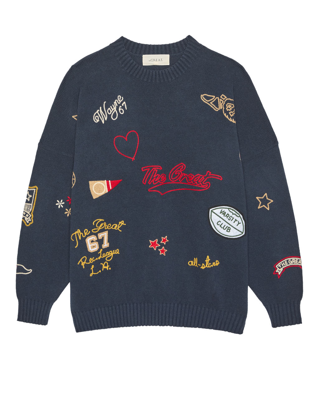 The Embroidered Oversize Crew Pullover. -- True Navy