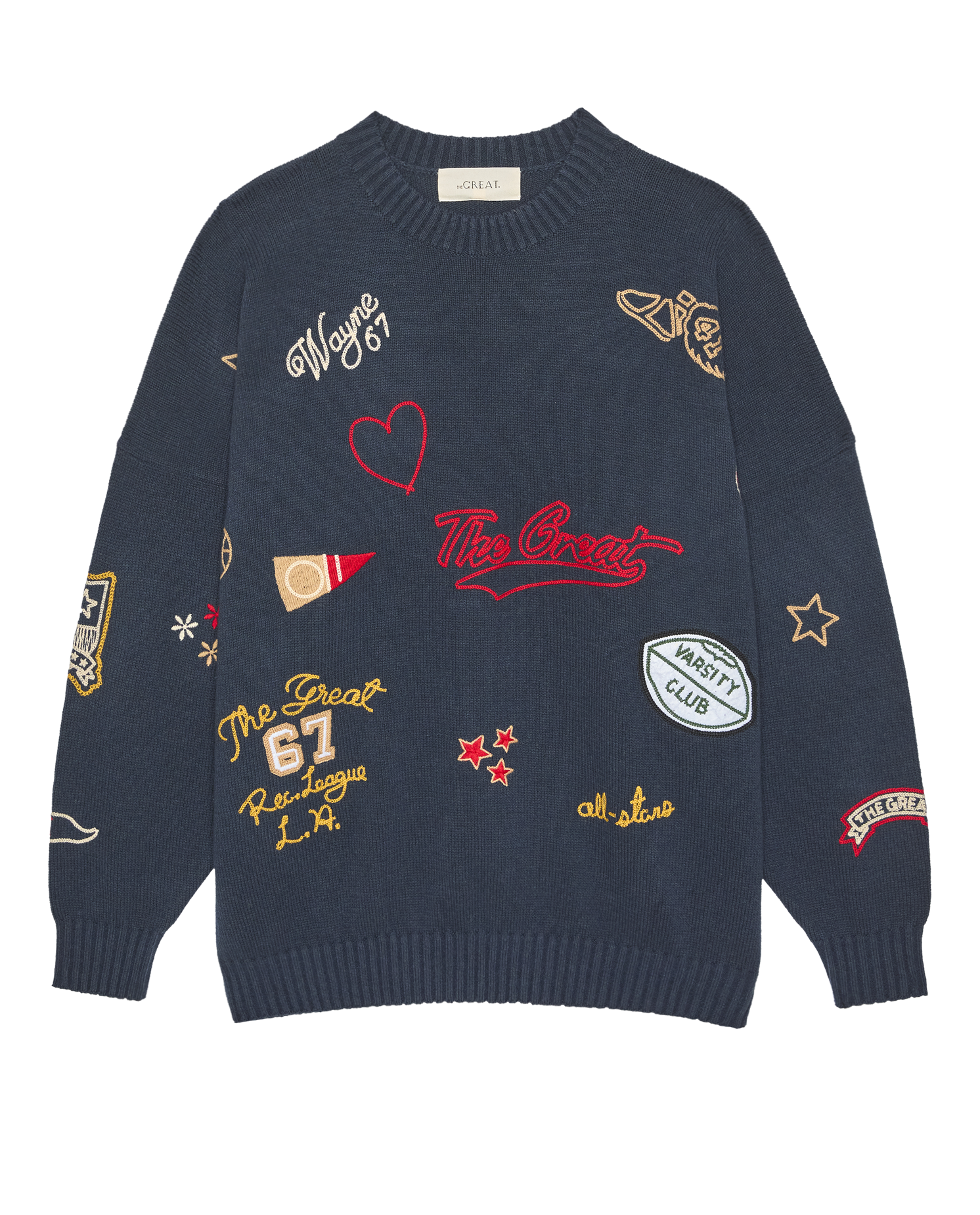 The Embroidered Oversize Crew Pullover. -- True Navy