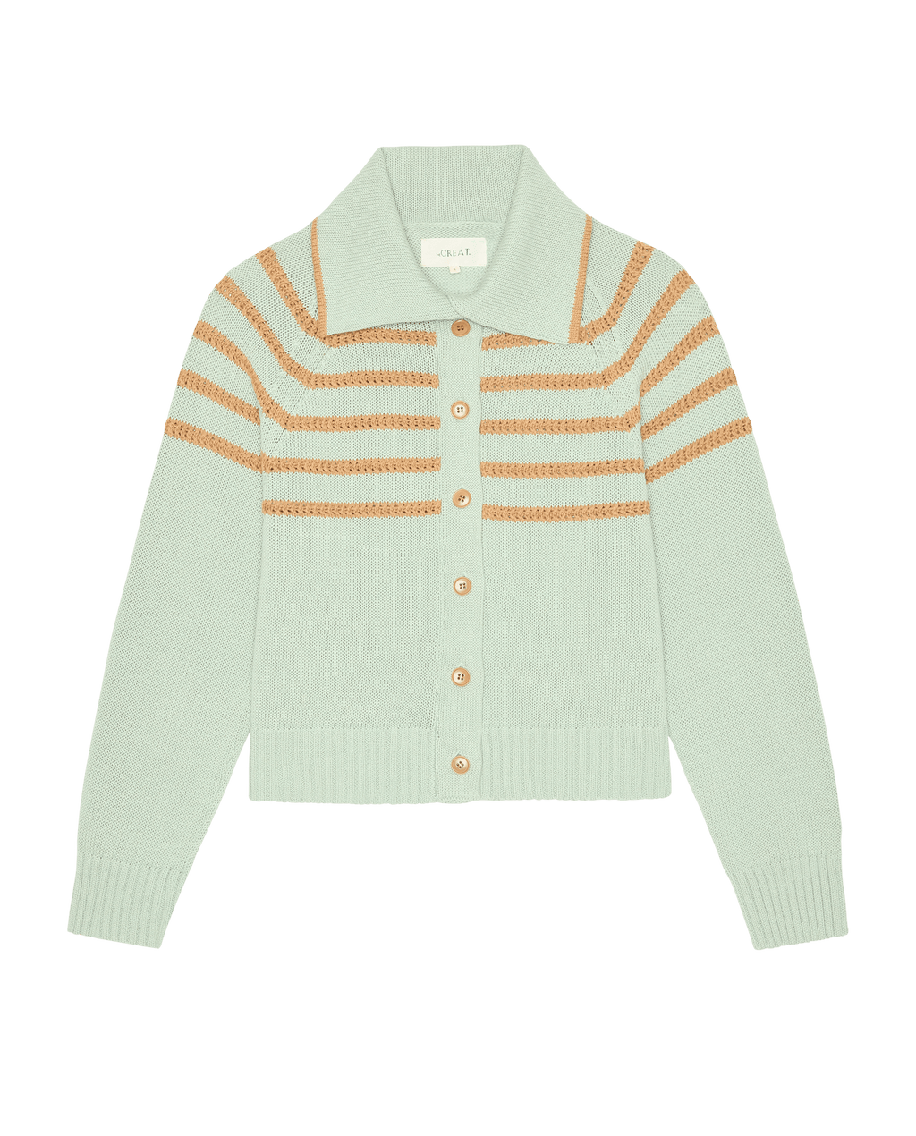 The Scholar Cardigan W/ Crochet Stripes. -- Seafoam