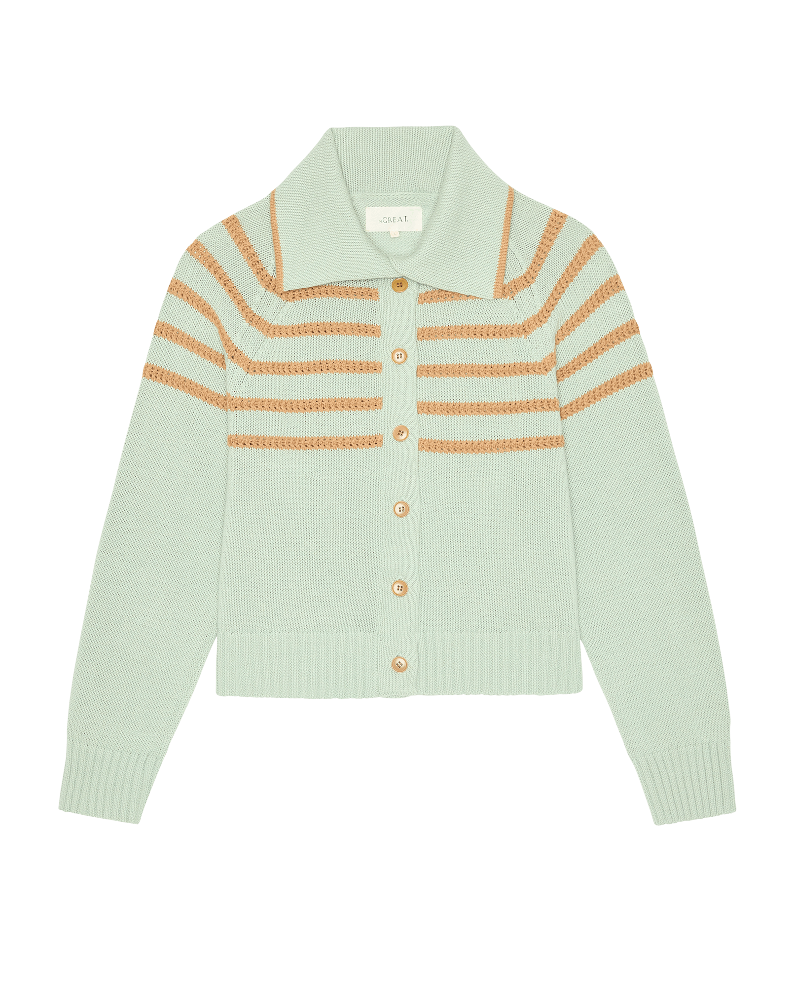 The Scholar Cardigan W/ Crochet Stripes. -- Seafoam