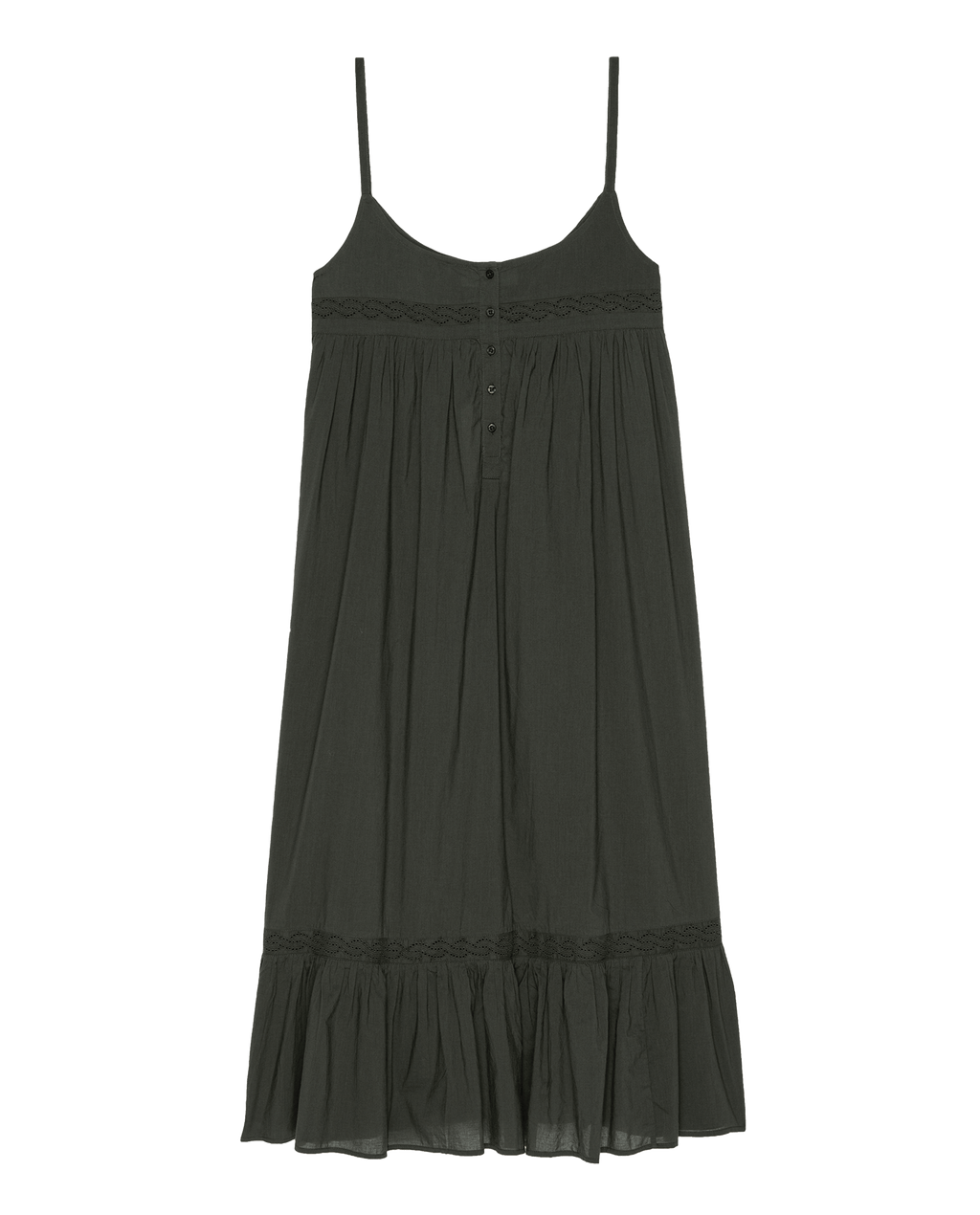 The Eyelet Ruffle Tank Night Dress. -- Black