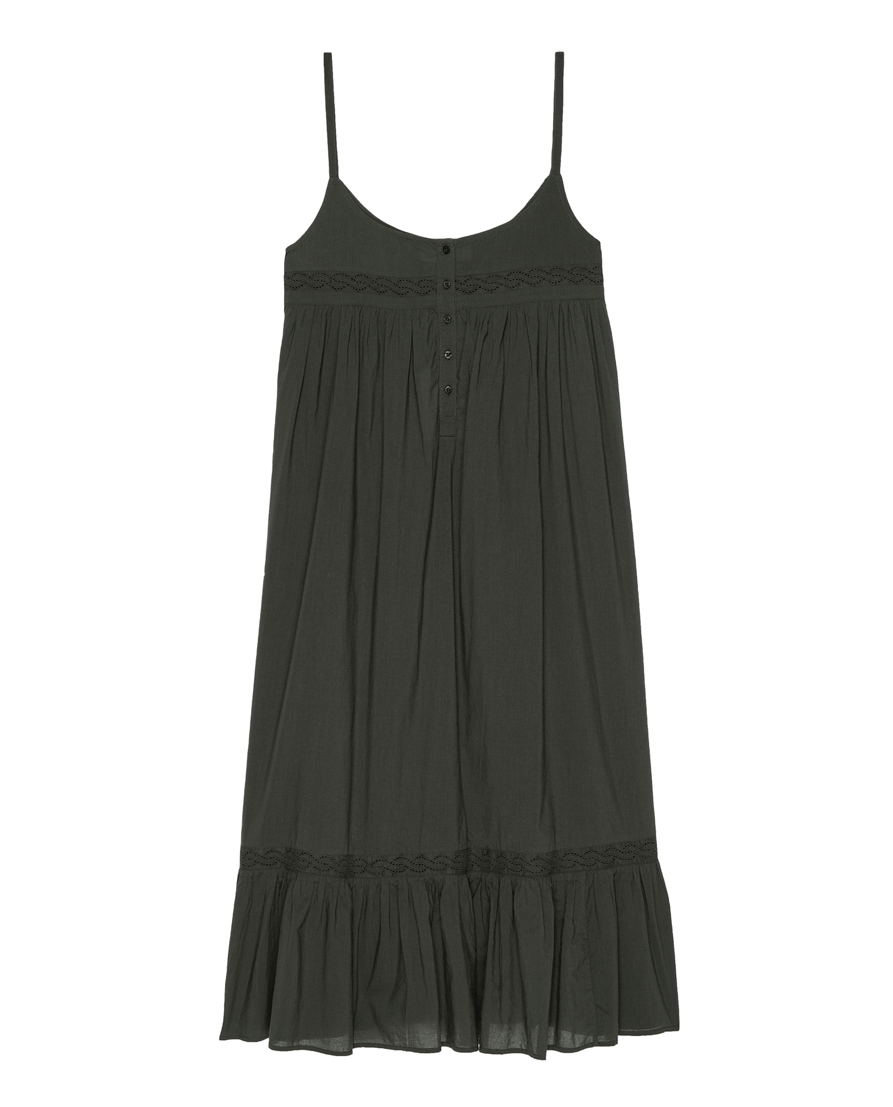 The Eyelet Ruffle Tank Night Dress. -- Black
