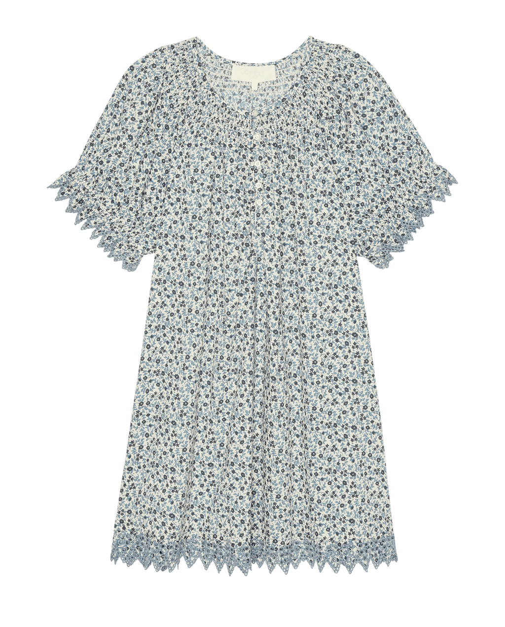 The Smocked Sleep Eyelet Dress. -- Bluebell Ditsy