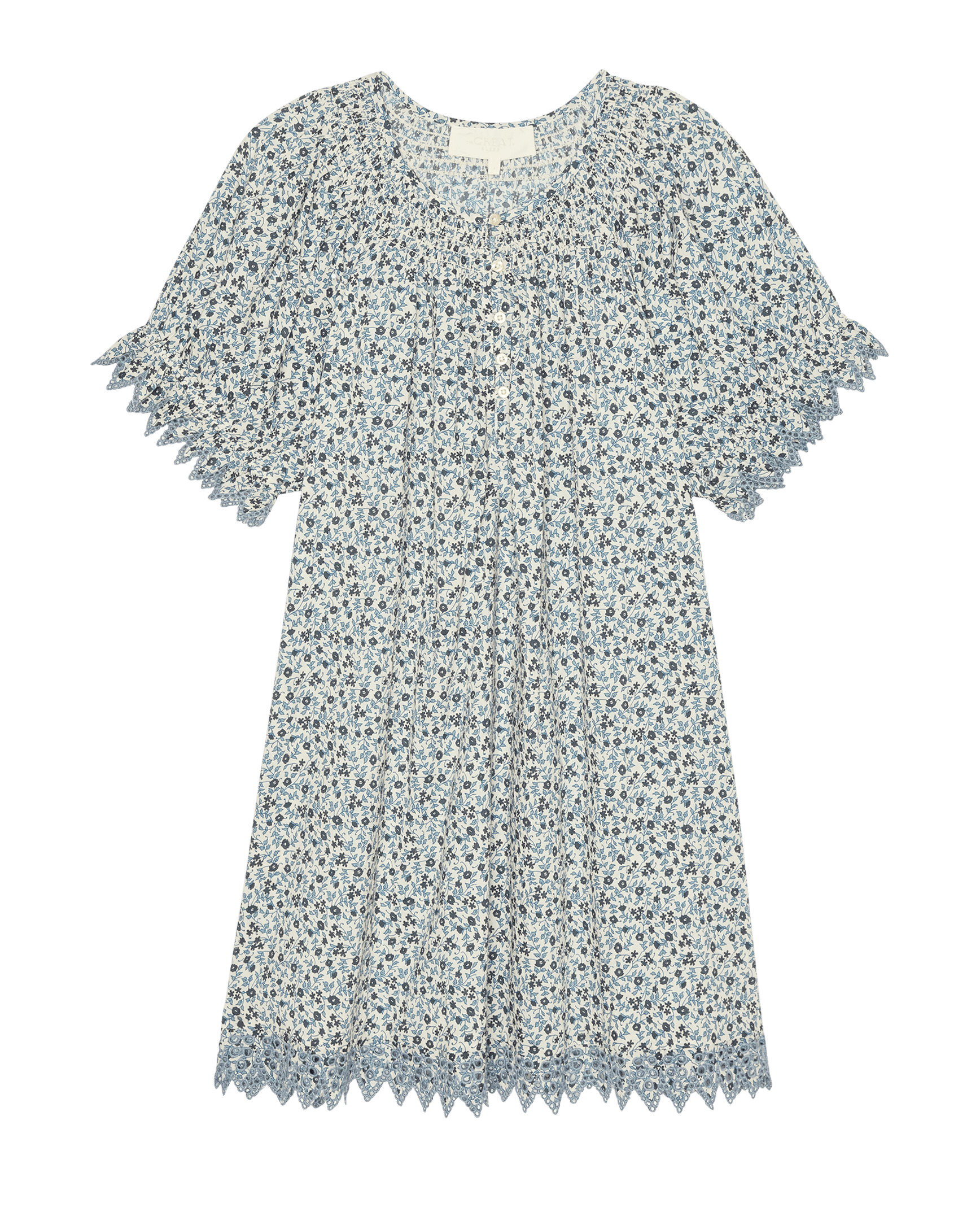The Smocked Sleep Eyelet Dress. -- Bluebell Ditsy