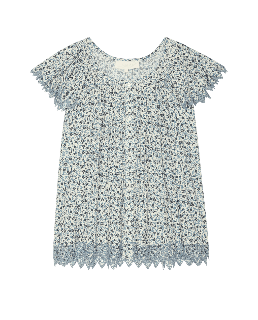 The Flutter Sleeve Eyelet Top. -- Bluebell Ditsy