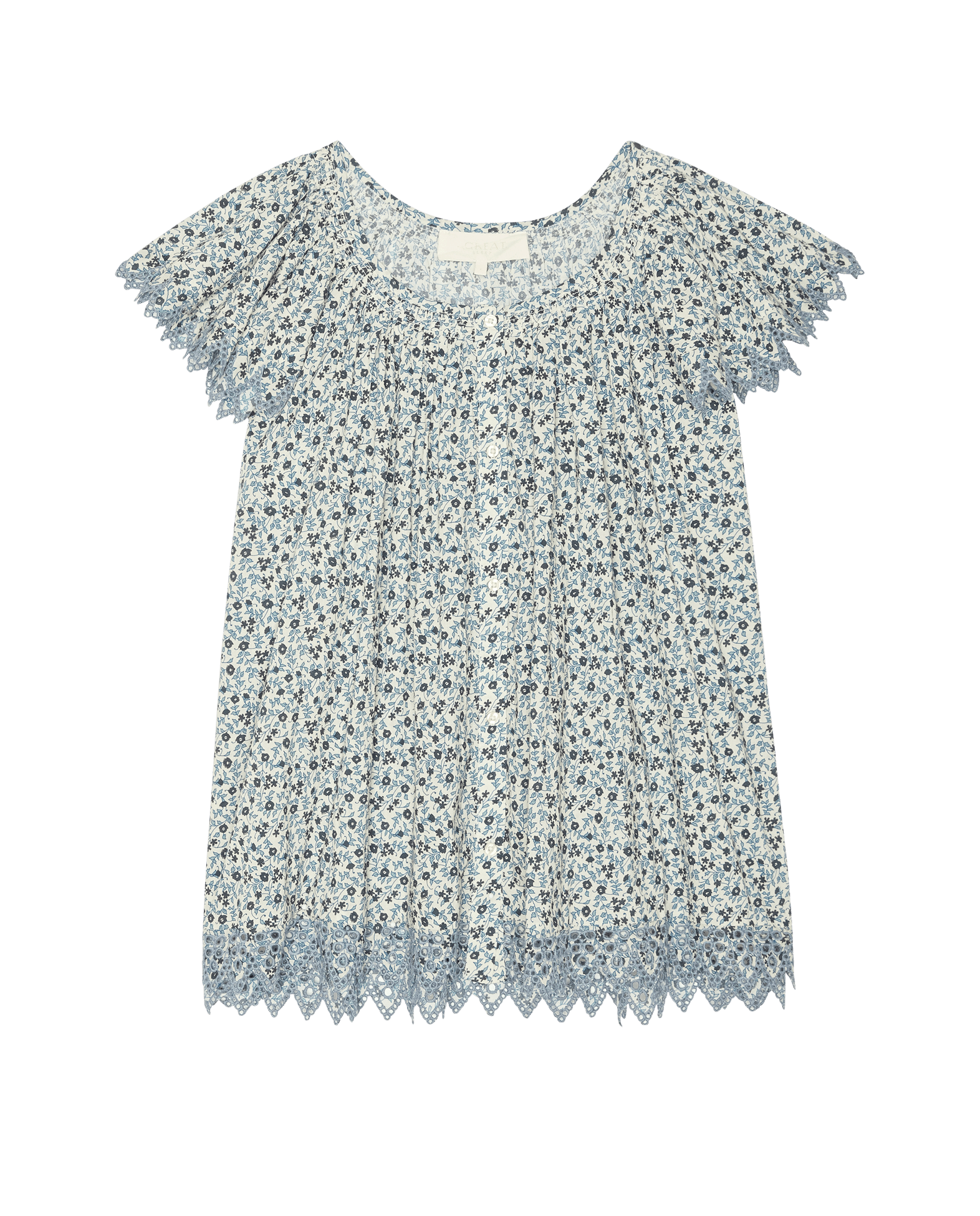 The Flutter Sleeve Eyelet Top. -- Bluebell Ditsy