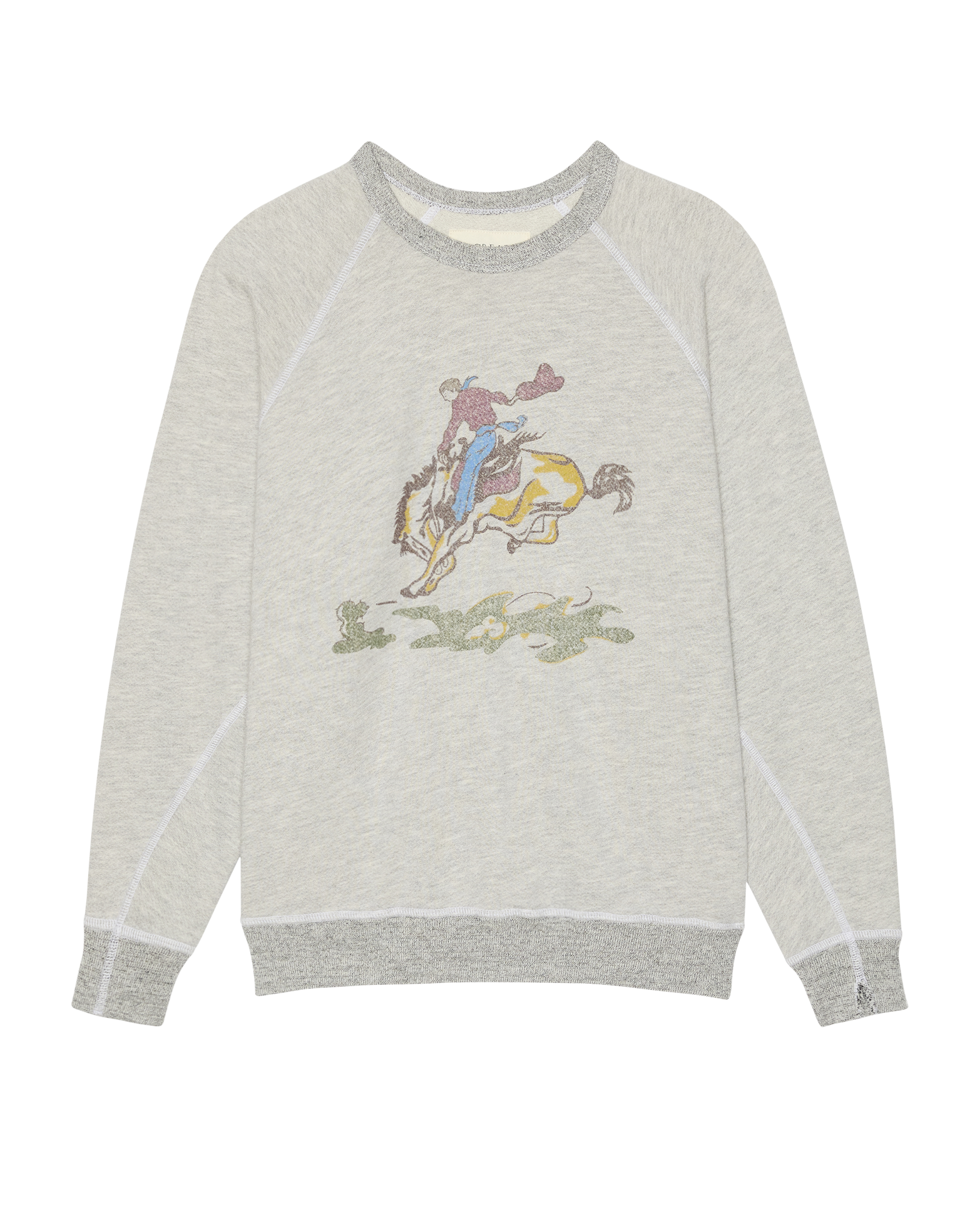 The College Sweatshirt w/ Rider Graphic. Novelty -- Soft Heather Grey