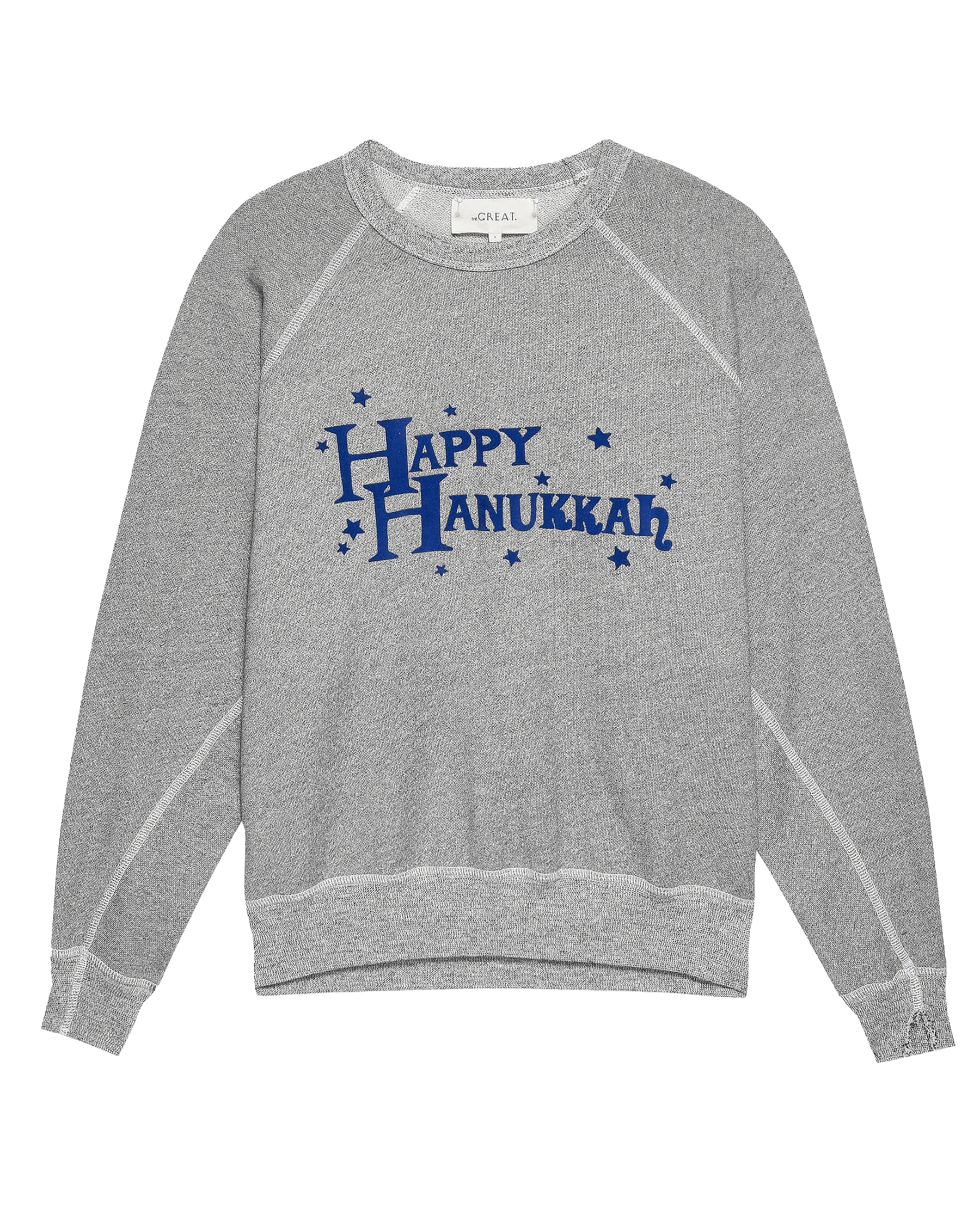 The College Sweatshirt. Graphic -- Varsity Grey with Hannukah Graphic