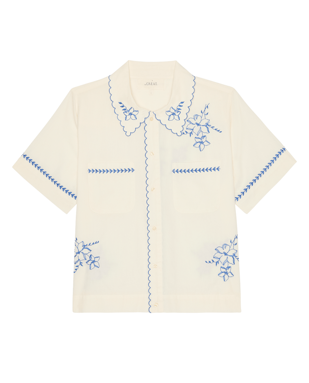 The Bowling Shirt W/ Hanky Embroidery. -- Cream