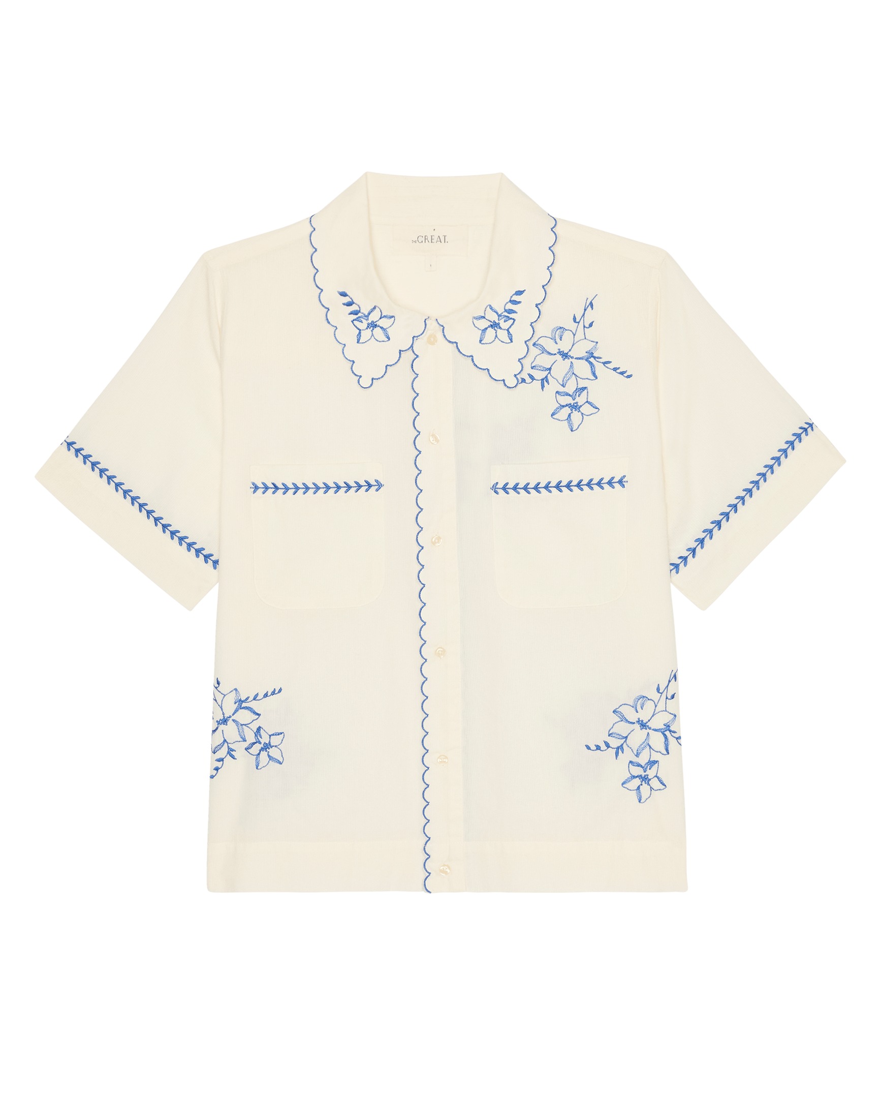 The Bowling Shirt W/ Hanky Embroidery. -- Cream