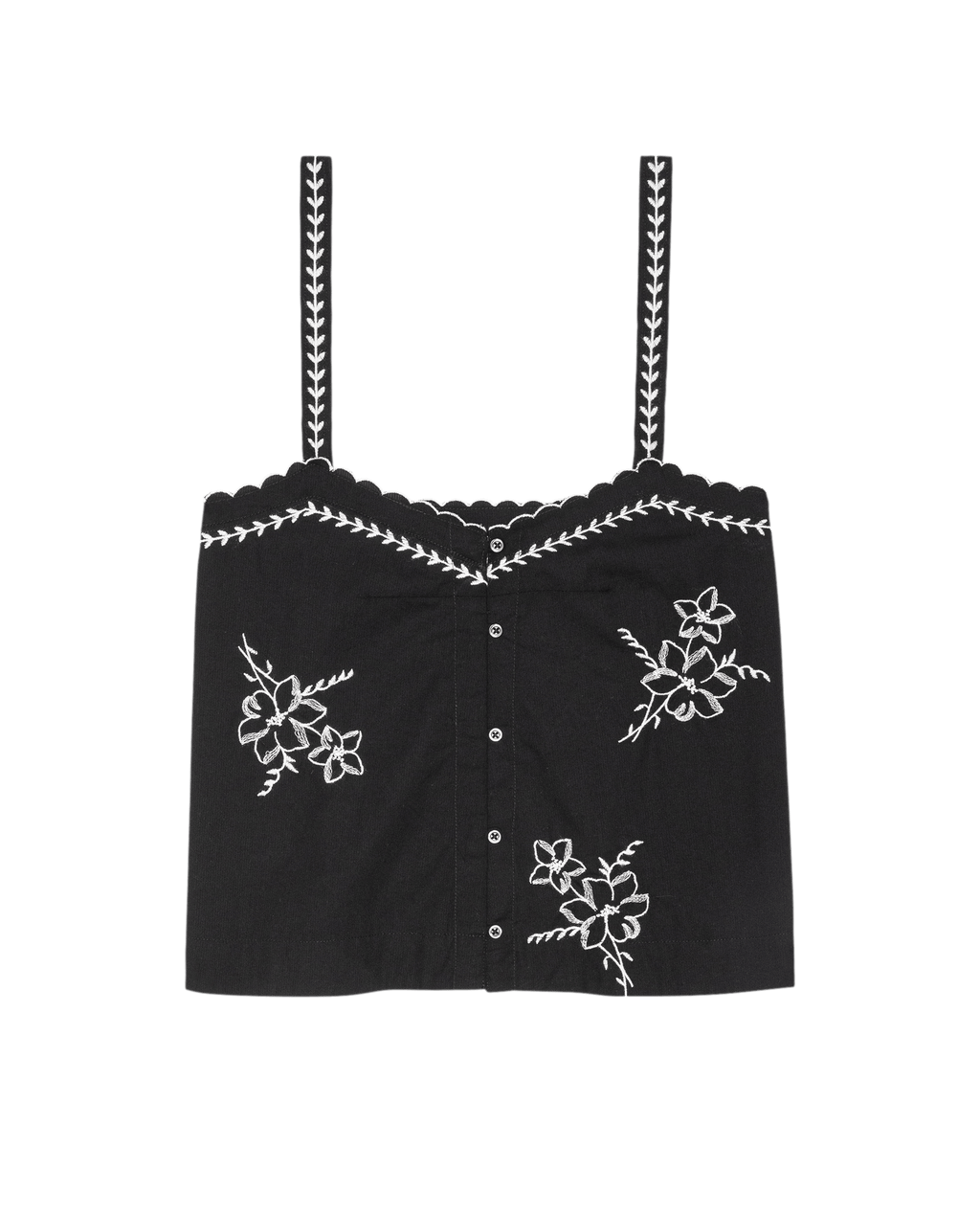 The Weekend Tank W/ Hanky Embroidery. -- Black