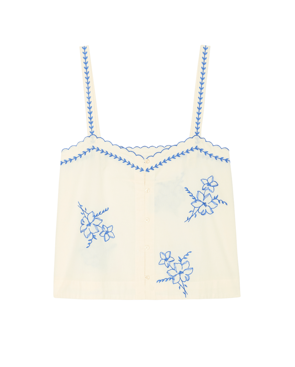 The Weekend Tank W/ Hanky Embroidery. -- Cream