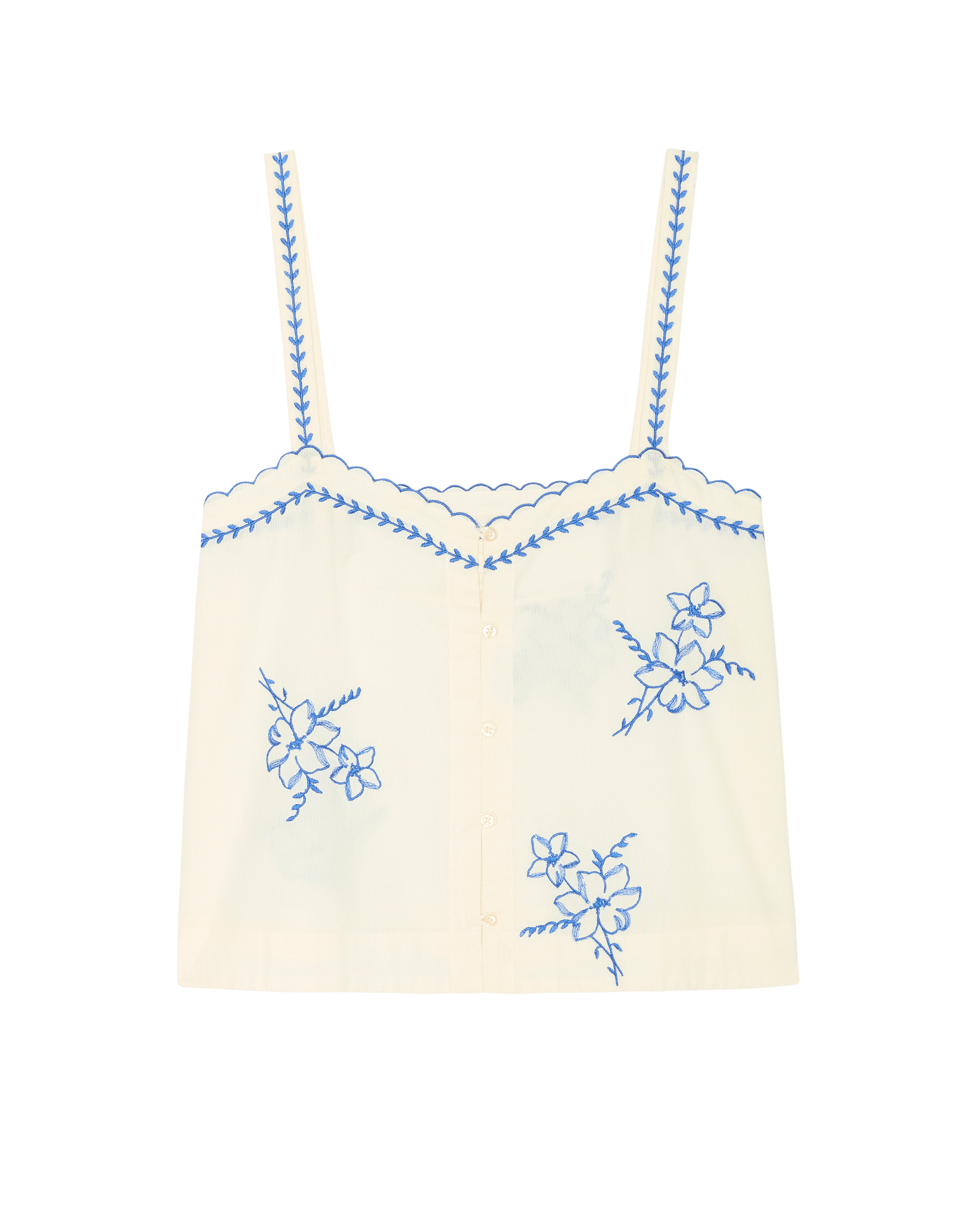 The Weekend Tank W/ Hanky Embroidery. -- Cream