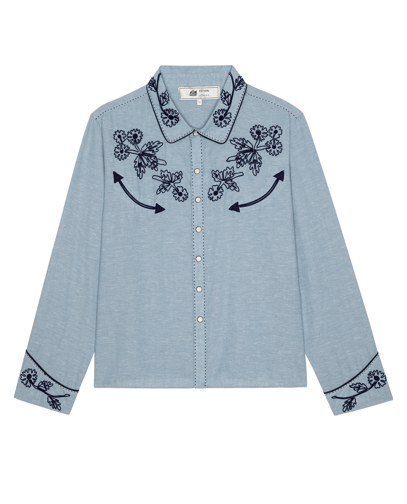 The Chambray Embroidered Western Shirt. -- Chambray