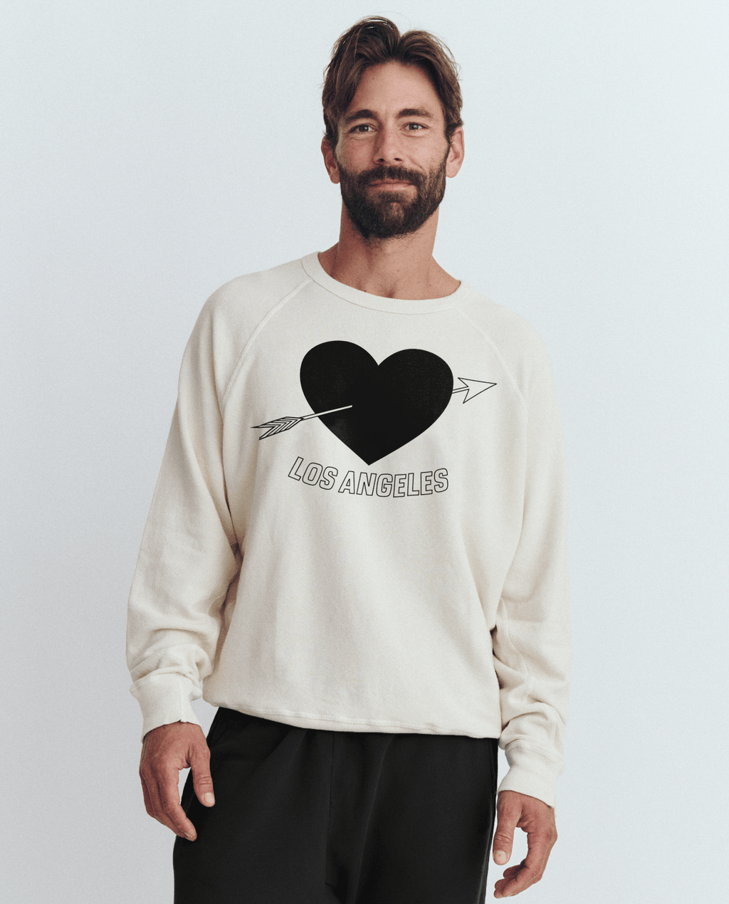 The Men's College Sweatshirt. Graphic -- Washed White with Los Angeles Heart Graphic