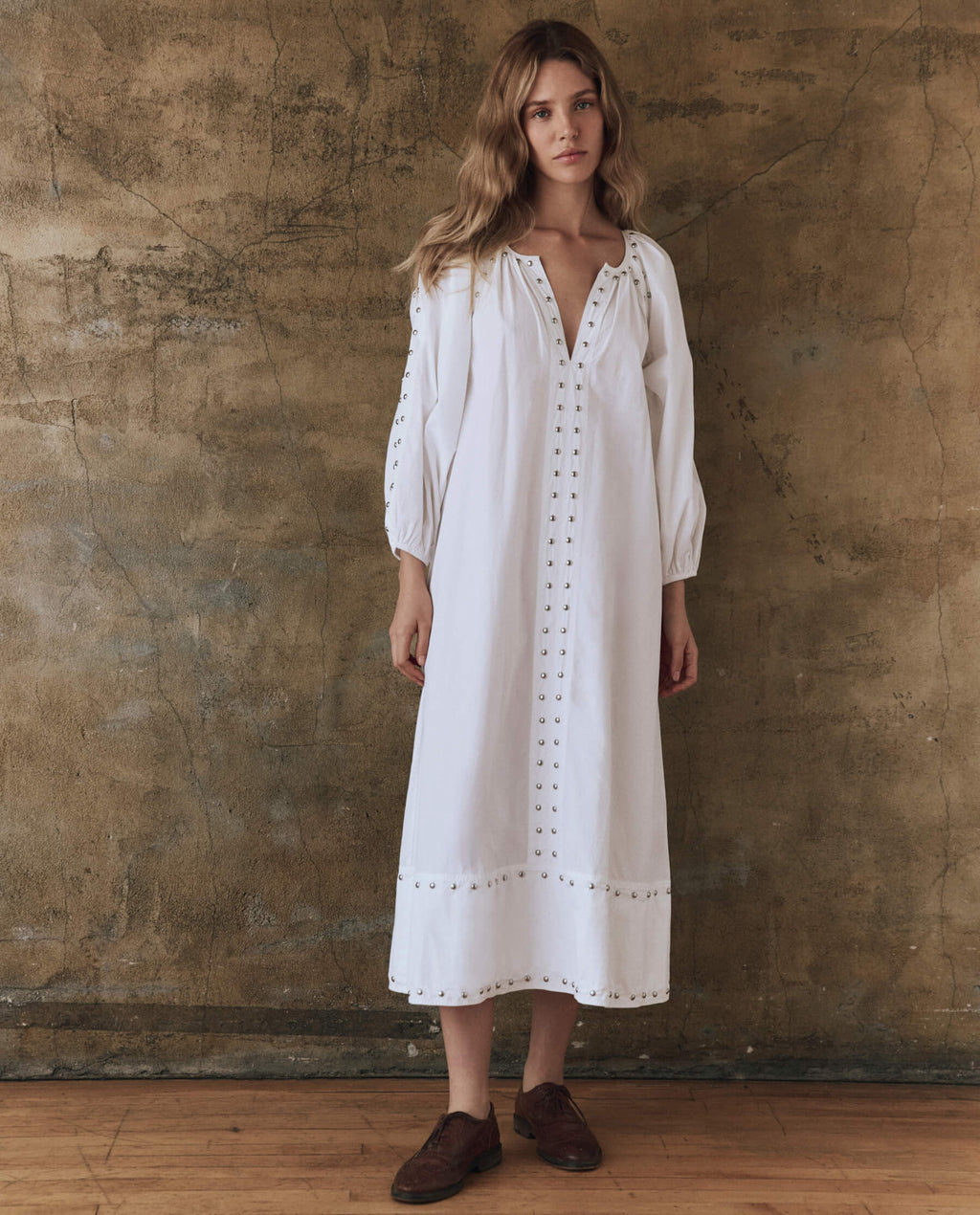 The Bodega Dress with Studs. -- White
