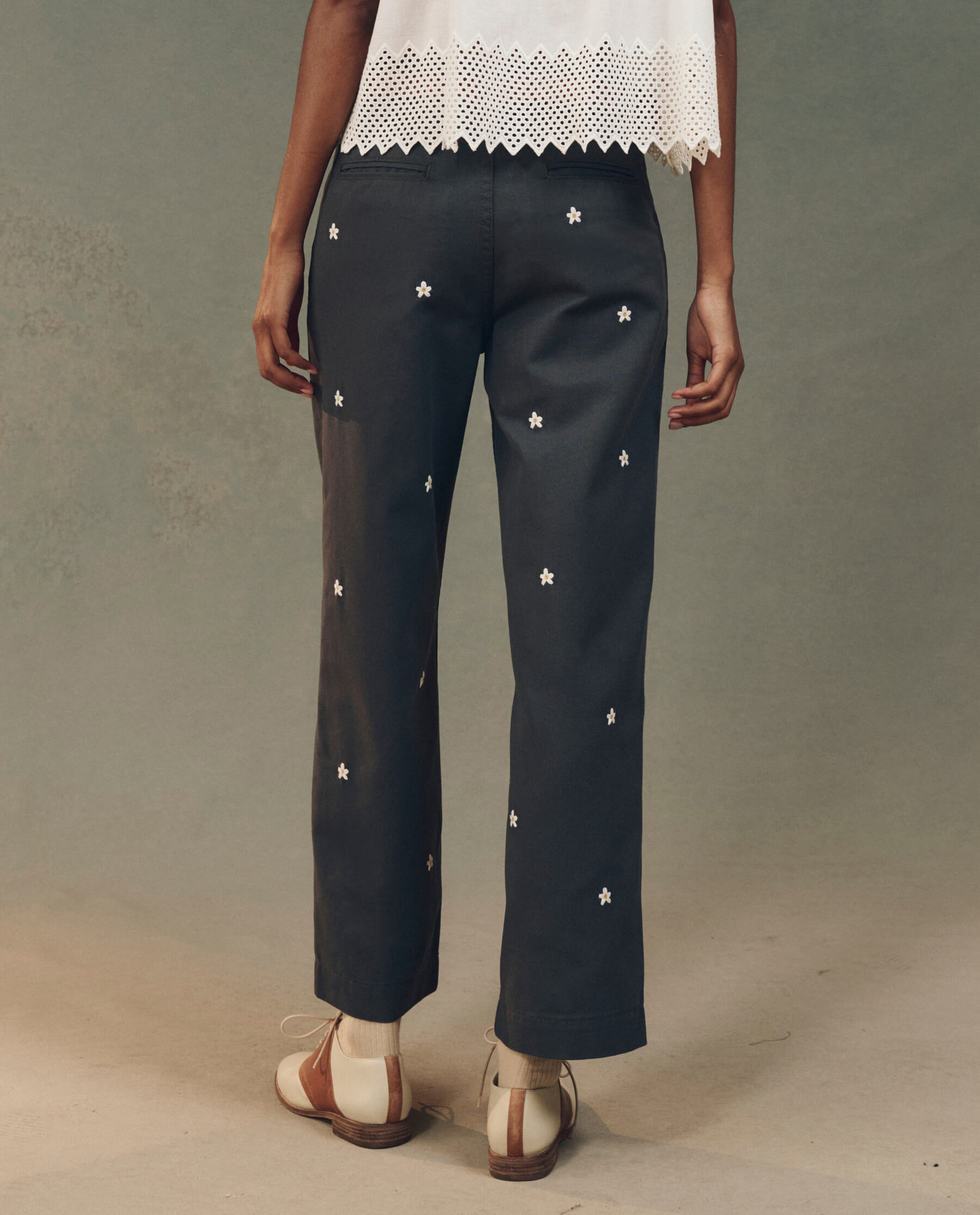 The Garage Pant with Daisy Embroidery. -- Blue Slate