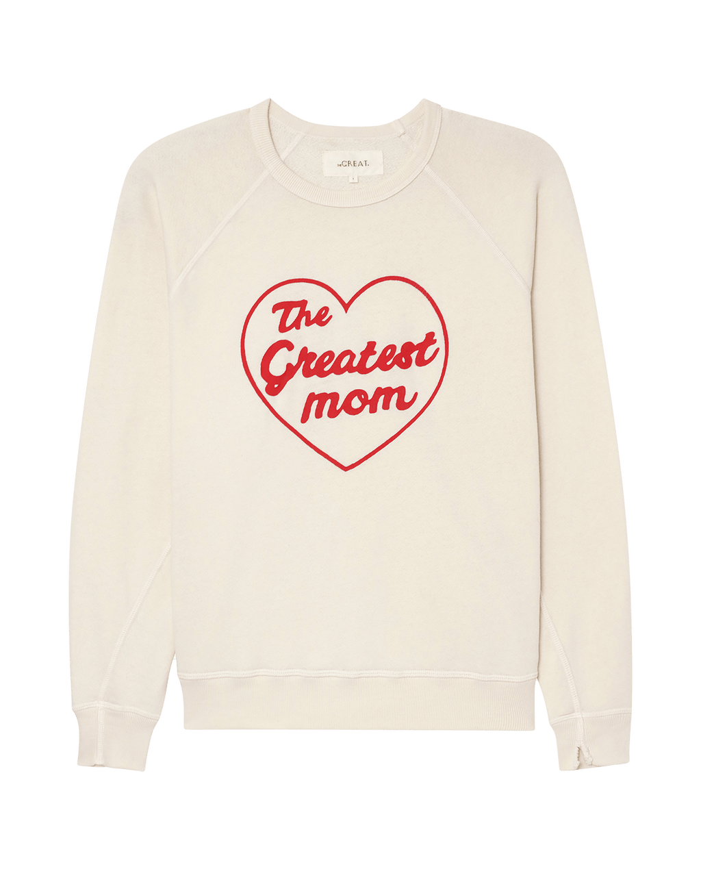 The College Sweatshirt. Graphic -- Washed White with  est Mom Graphic
