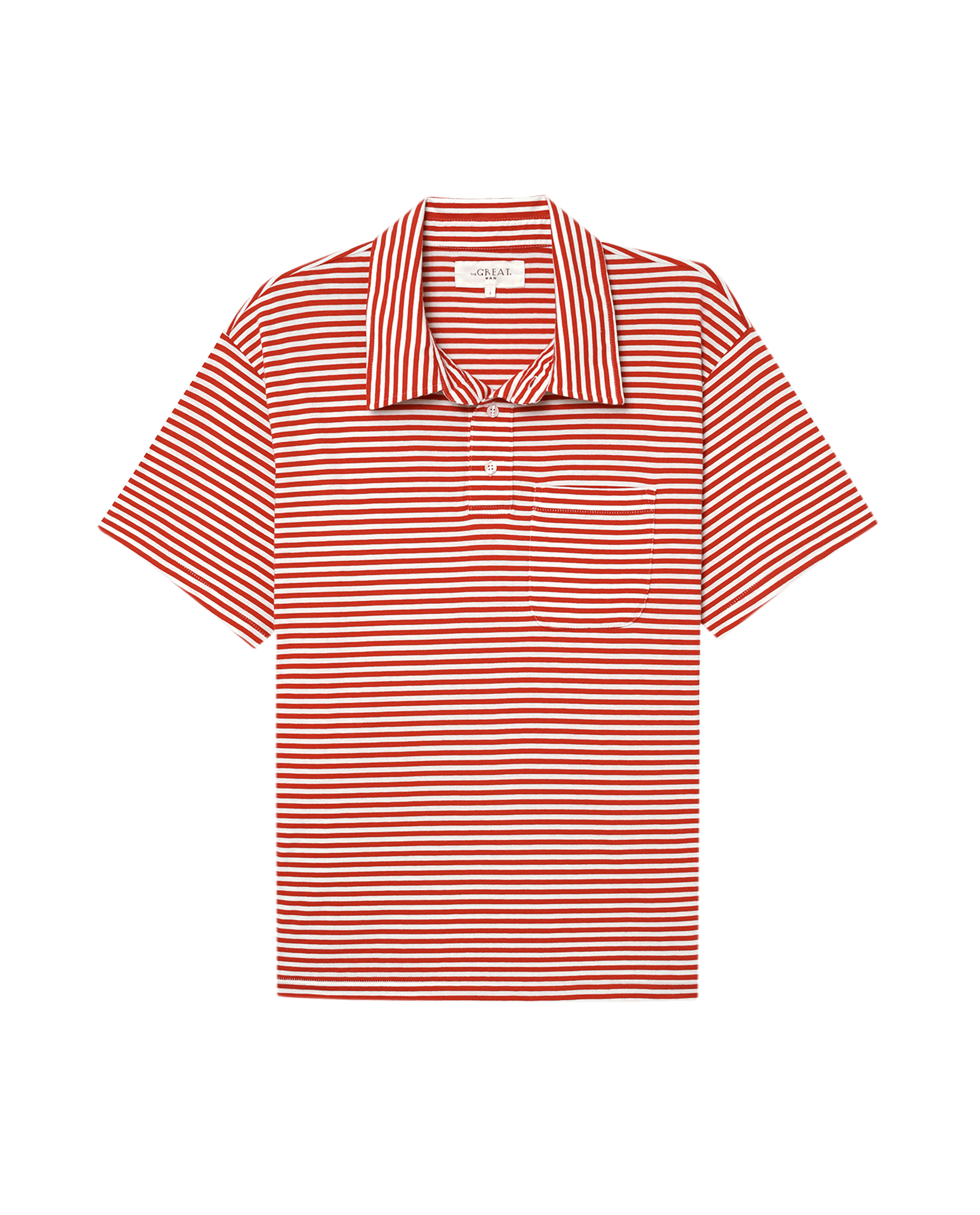 The Men's Lacrosse Polo. -- Sun Cherry Stripe