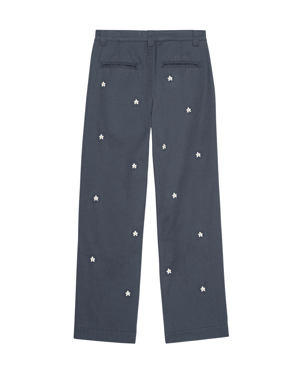 The Garage Pant with Daisy Embroidery. -- Blue Slate
