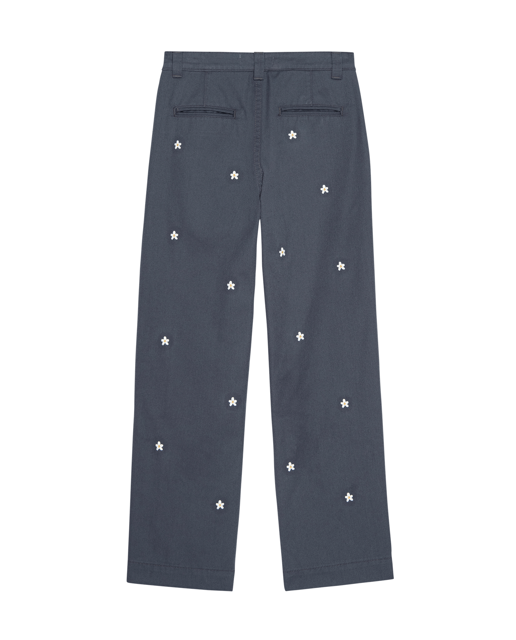 The Garage Pant with Daisy Embroidery. -- Blue Slate