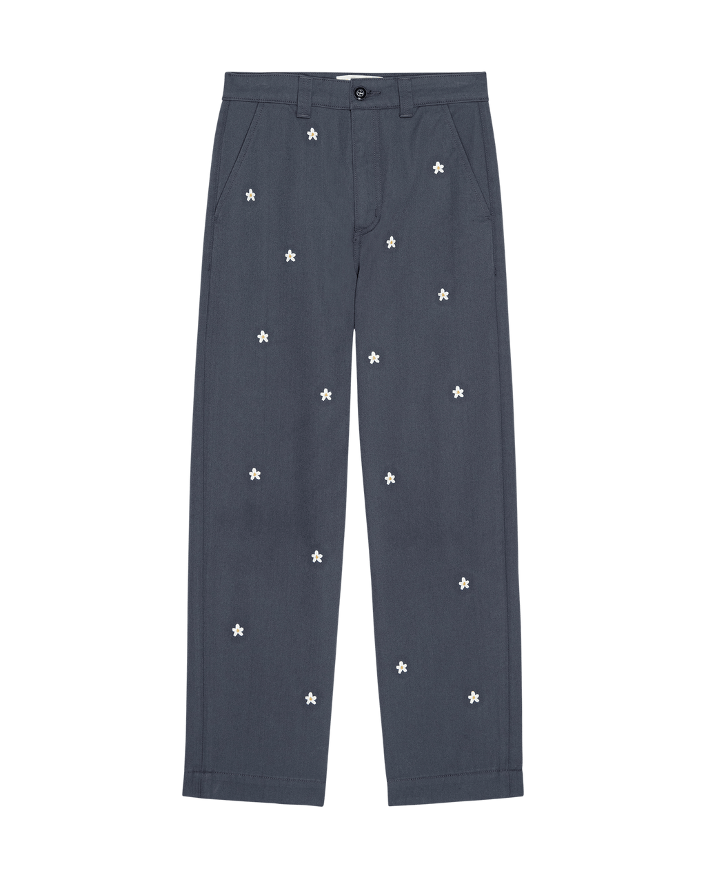 The Garage Pant with Daisy Embroidery. -- Blue Slate