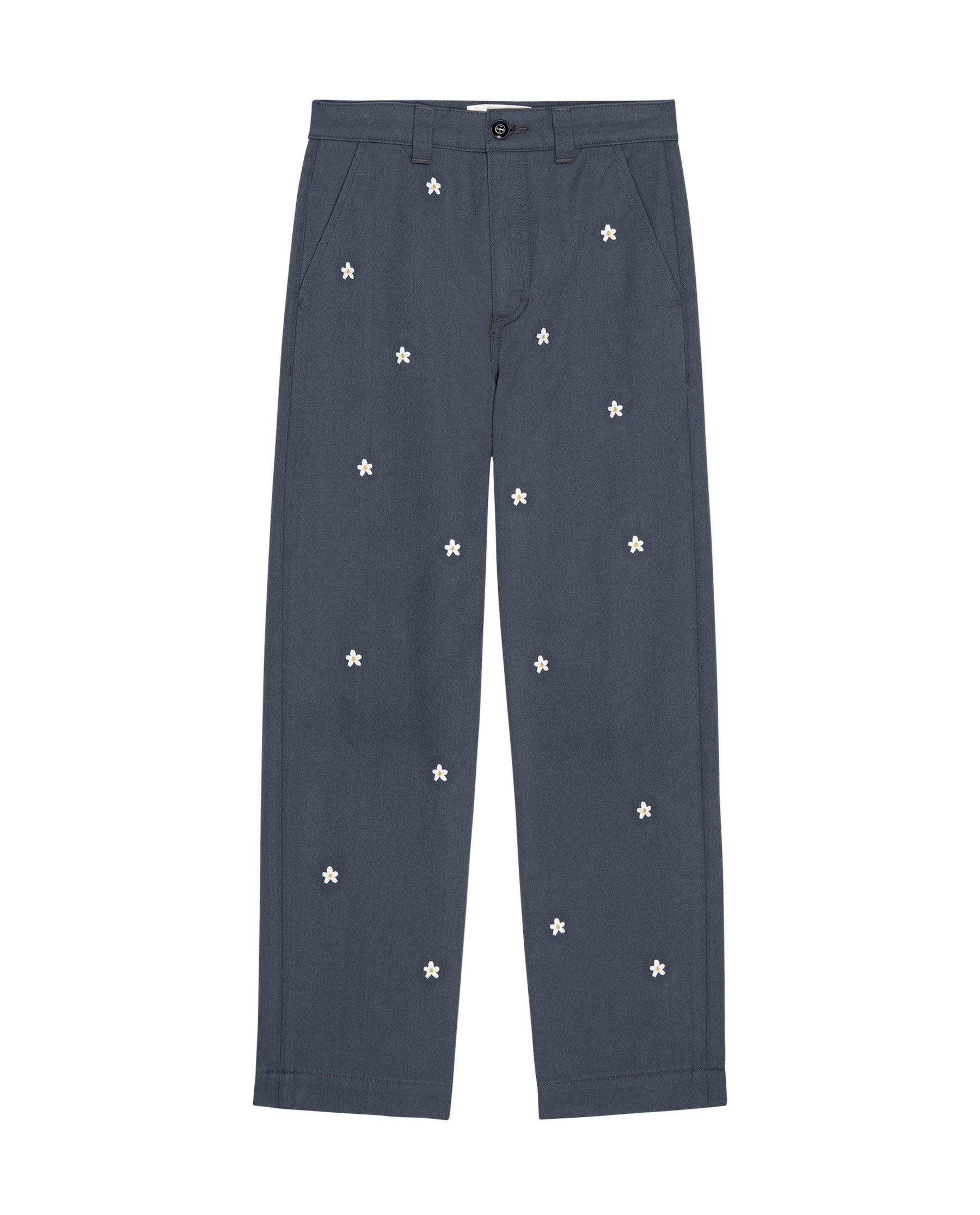 The Garage Pant with Daisy Embroidery. -- Blue Slate