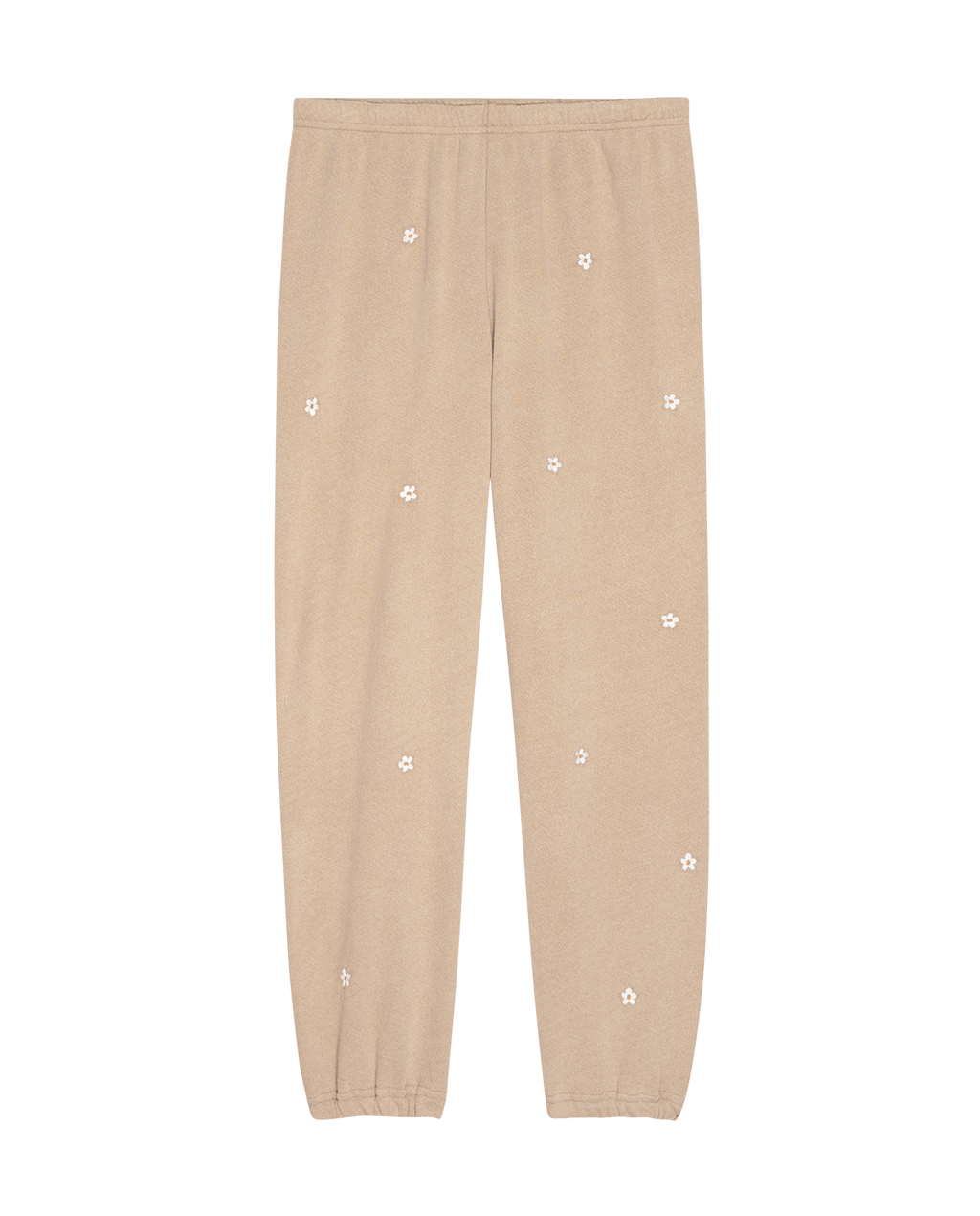 The Stadium Sweatpant. Embroidered -- Khaki with Daisy Embroidery
