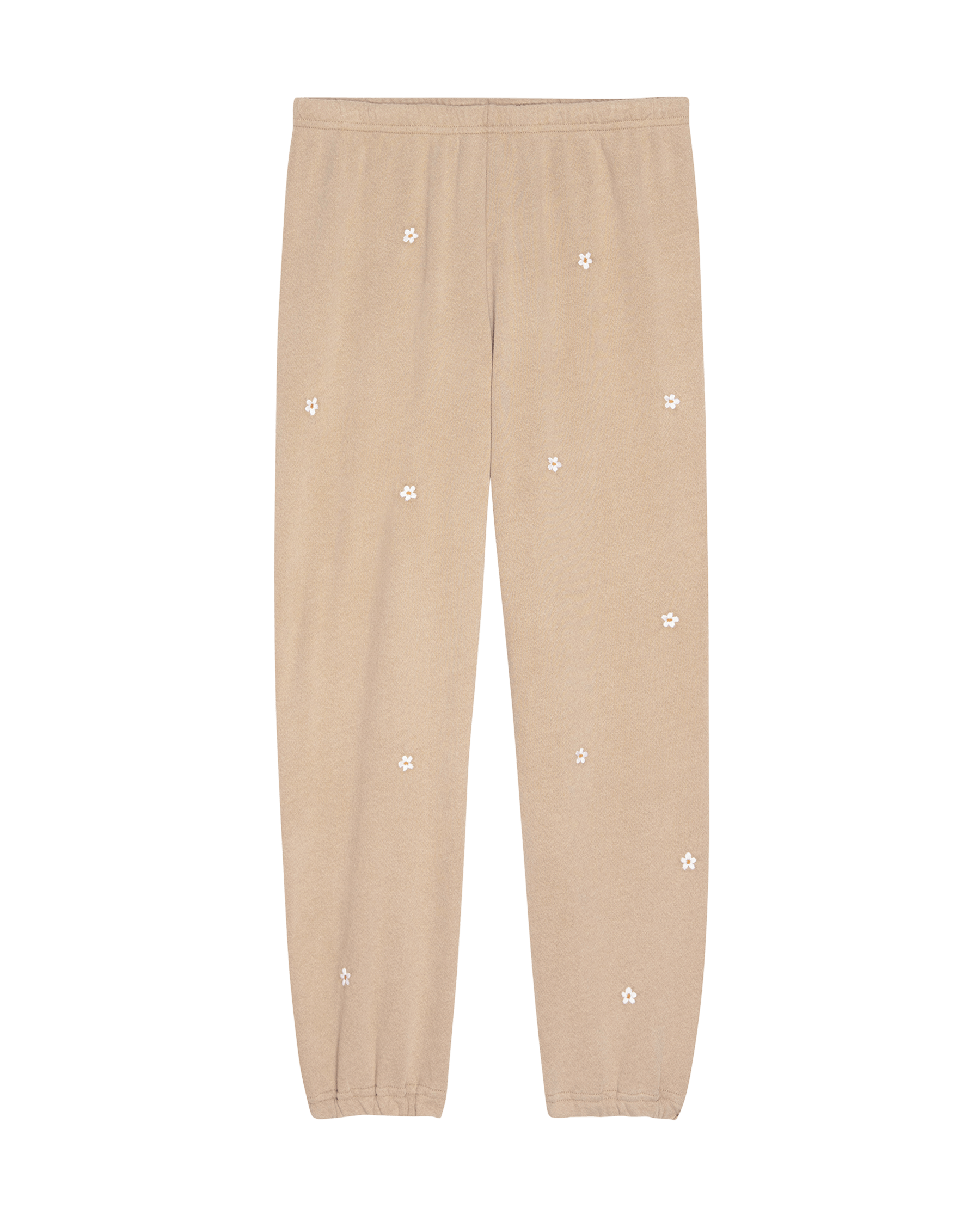 The Stadium Sweatpant. Embroidered -- Khaki with Daisy Embroidery