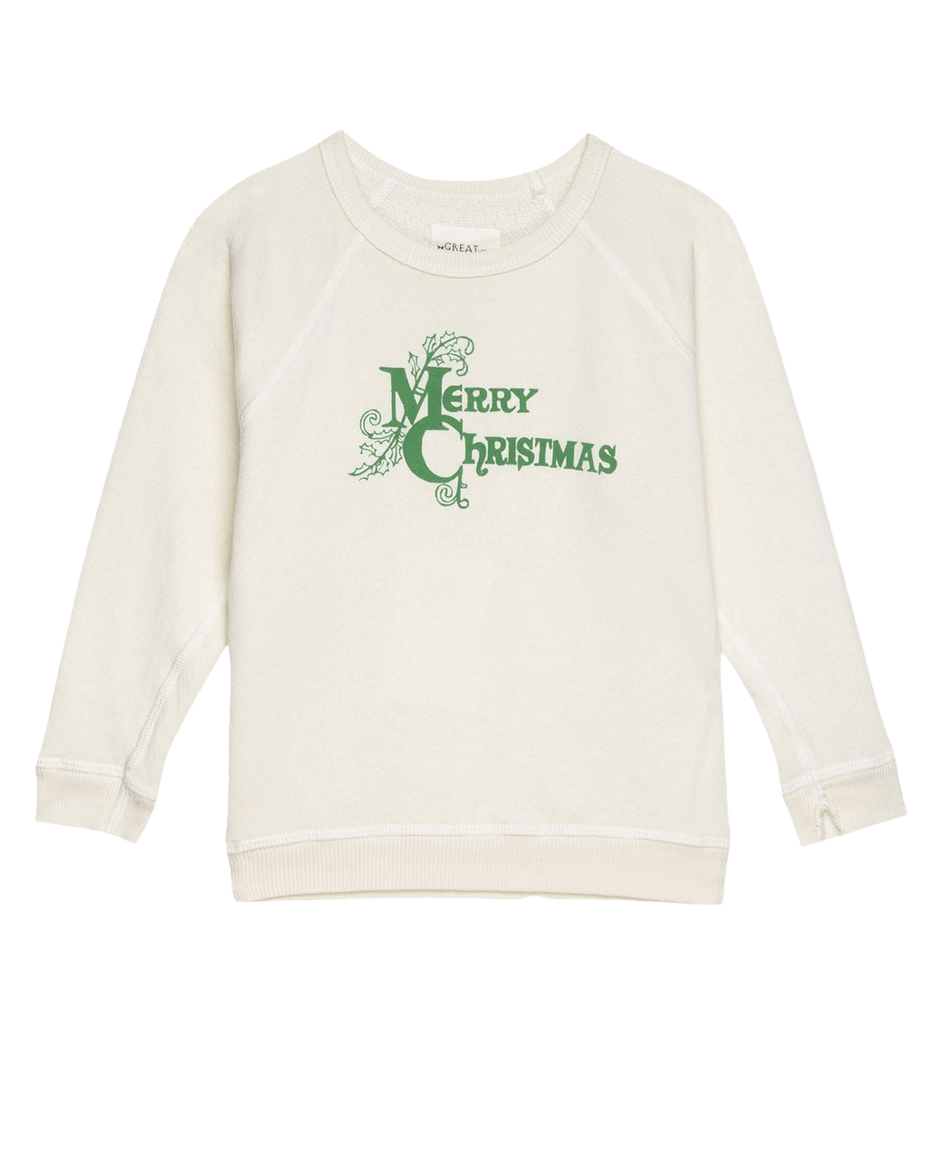 The Little College Sweatshirt. Graphic -- Washed White with Merry Christmas Graphic