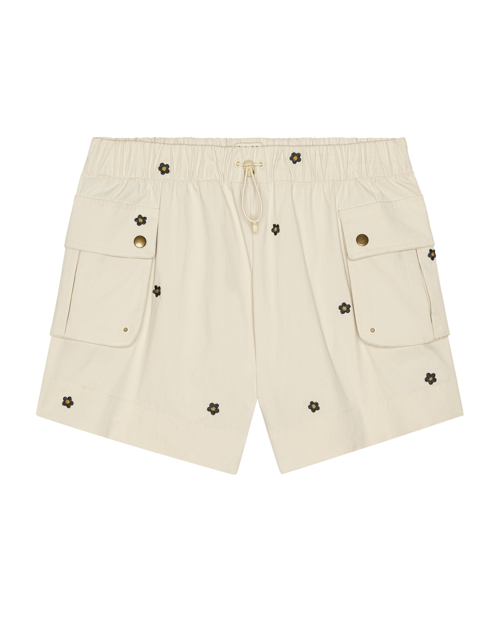 The Embroidered Cargo Short. -- Cream With Black Daisies