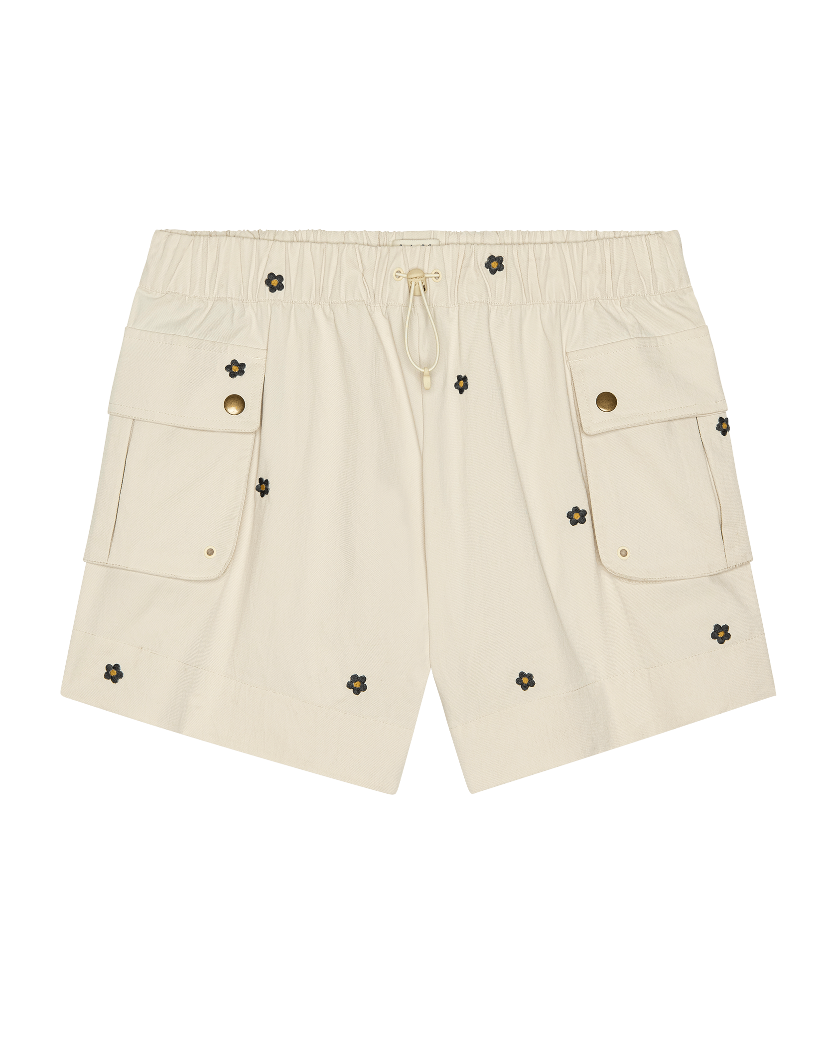 The Embroidered Cargo Short. -- Cream With Black Daisies