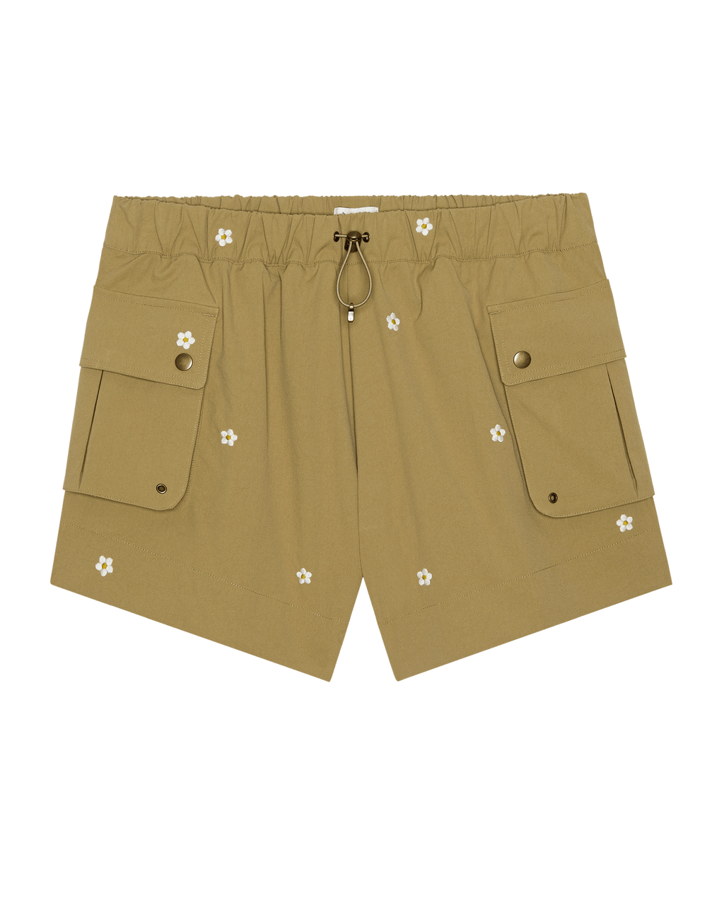 The Embroidered Cargo Short. -- Khaki With Cream Daisies