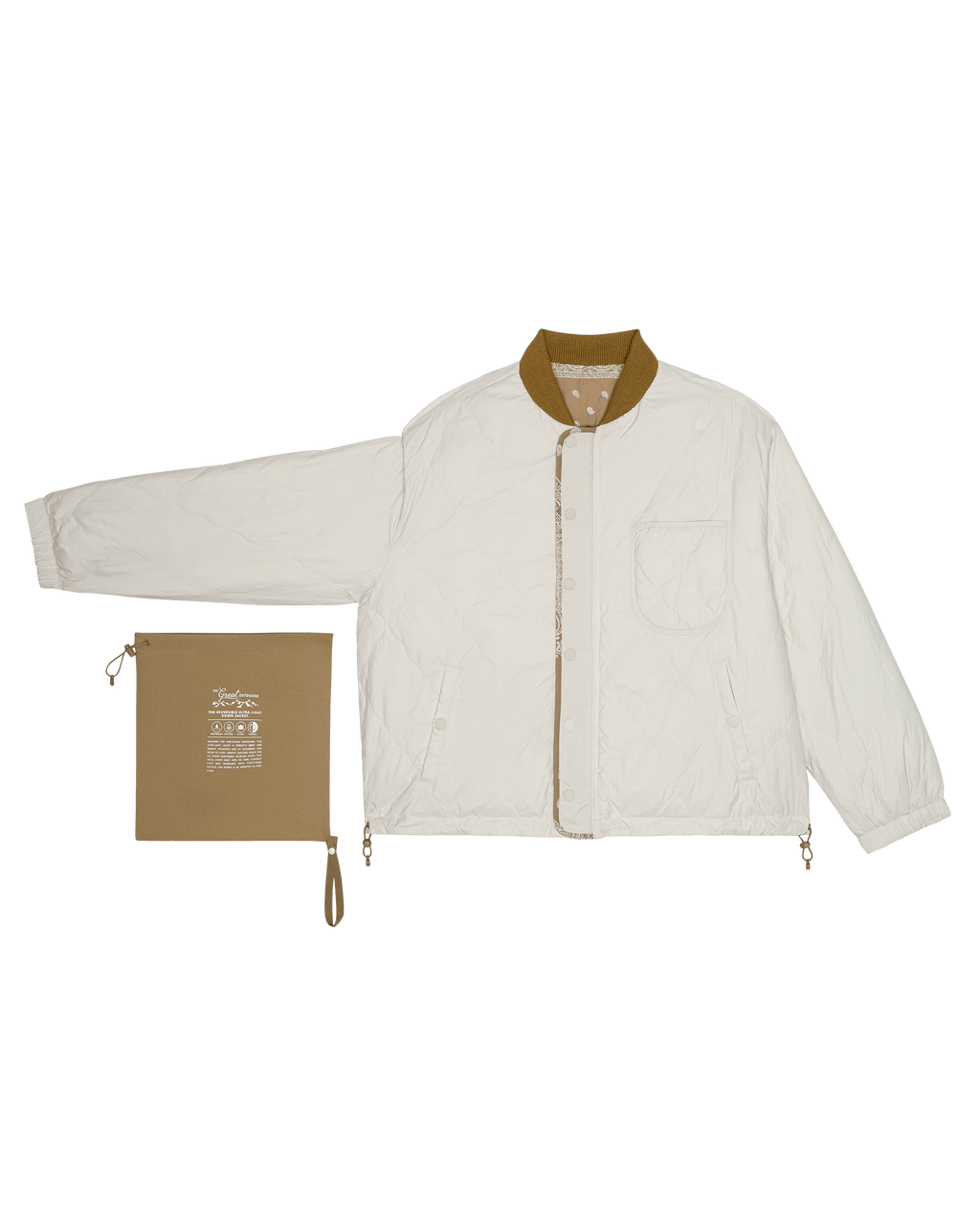 The Reversible Ultra Light Puffer. -- Khaki Bandana With Cream