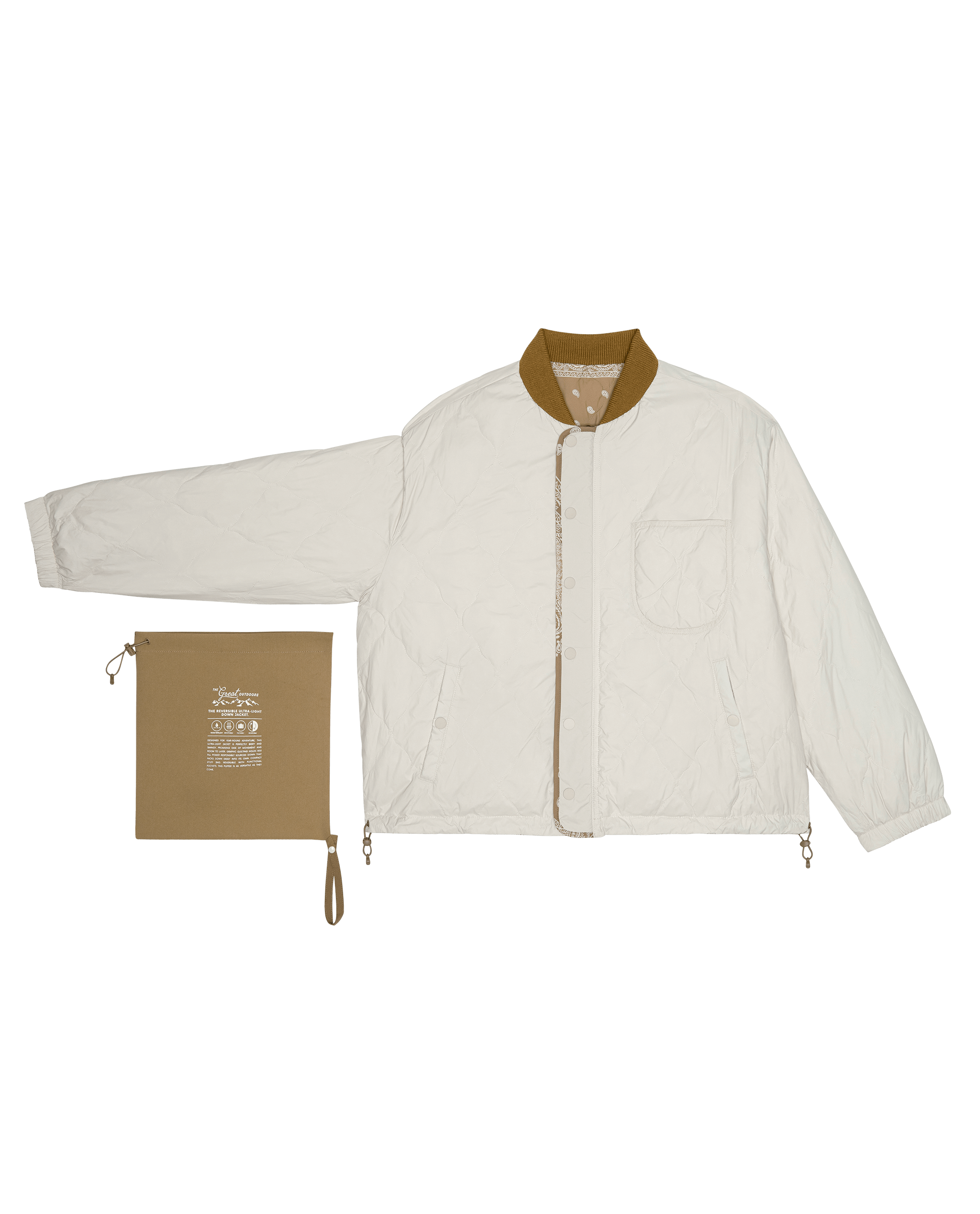 The Reversible Ultra Light Puffer. -- Khaki Bandana With Cream