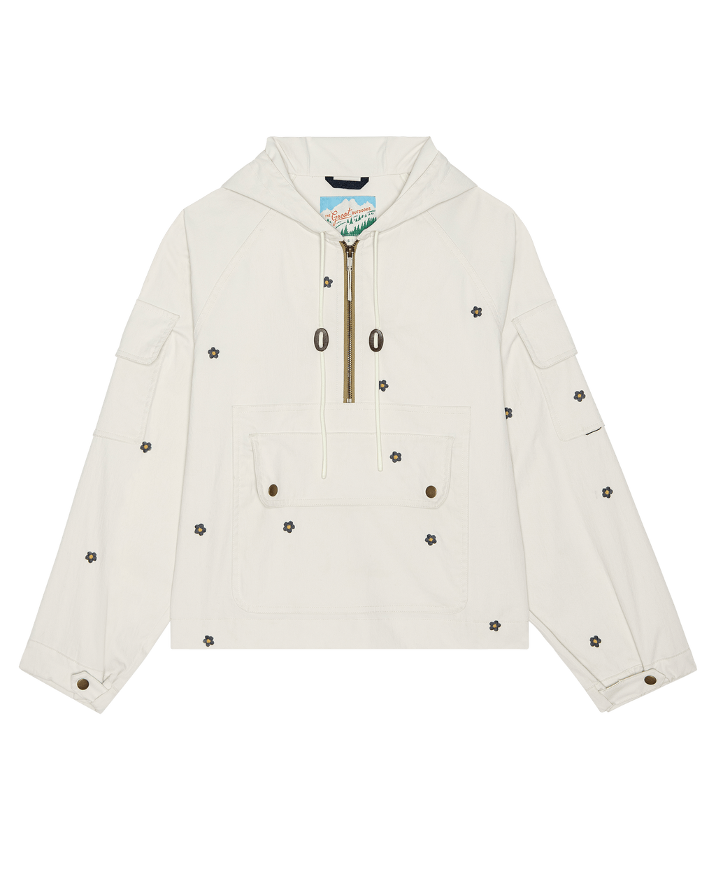 The Embroidered Cropped Trailhead Pullover. -- Cream With Black Daisies