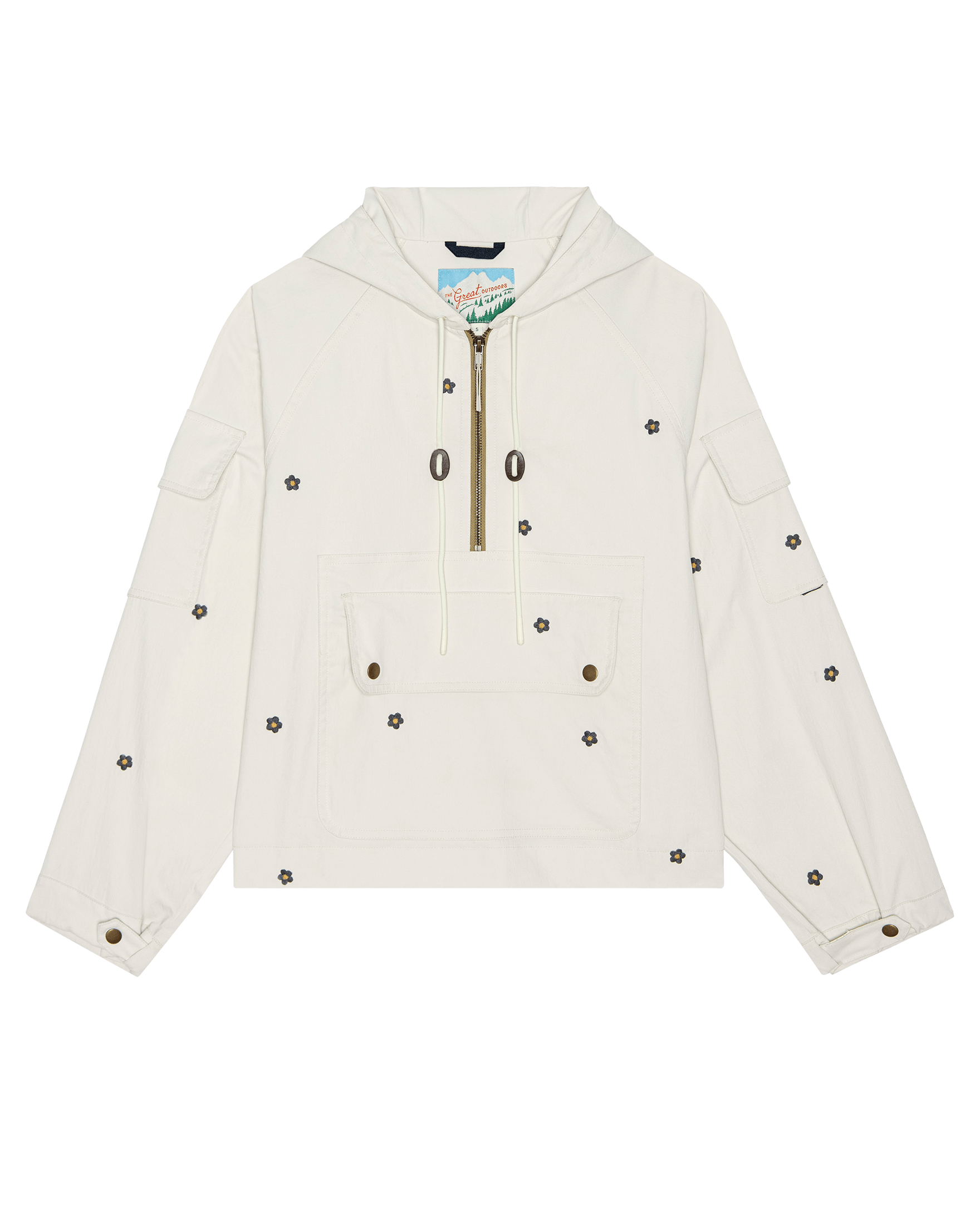 The Embroidered Cropped Trailhead Pullover. -- Cream With Black Daisies