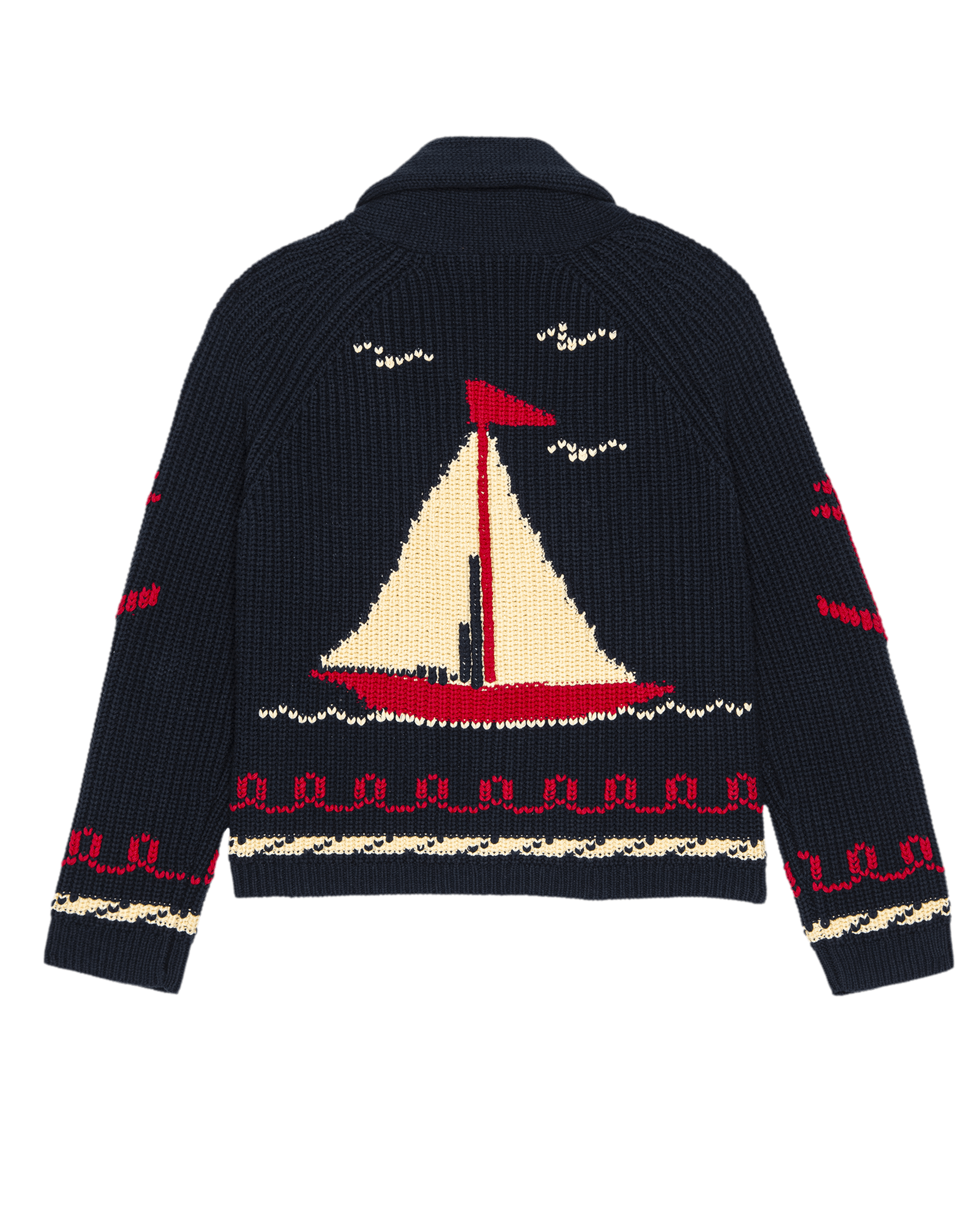 The Sailboat Lodge Cardigan. -- Dark Navy