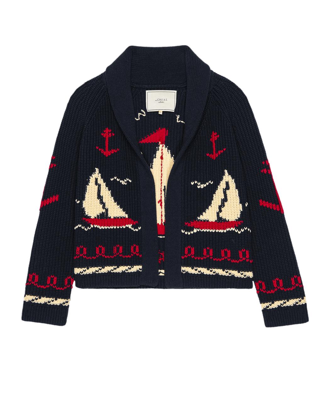 The Sailboat Lodge Cardigan. -- Dark Navy