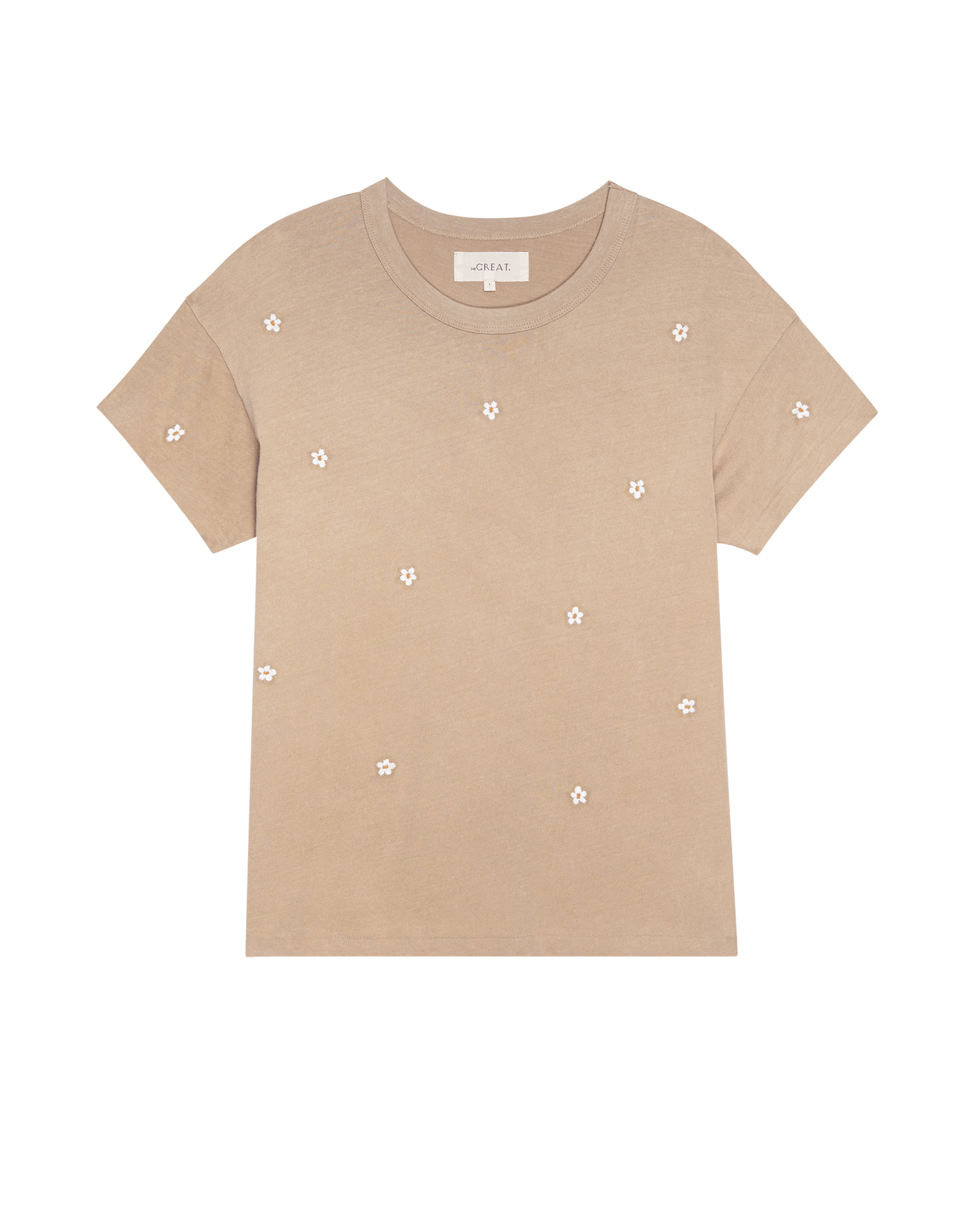 The Boxy Crew. Embroidered -- Khaki with Daisy Embroidery