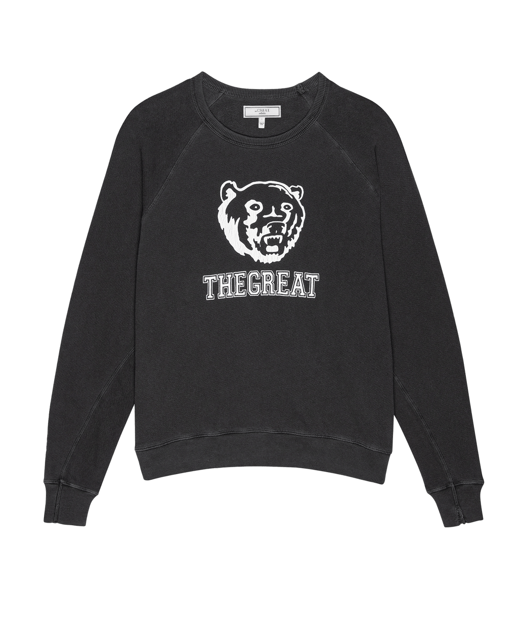 The College Sweatshirt. Graphic Novelty -- Washed Black with Bear Graphic