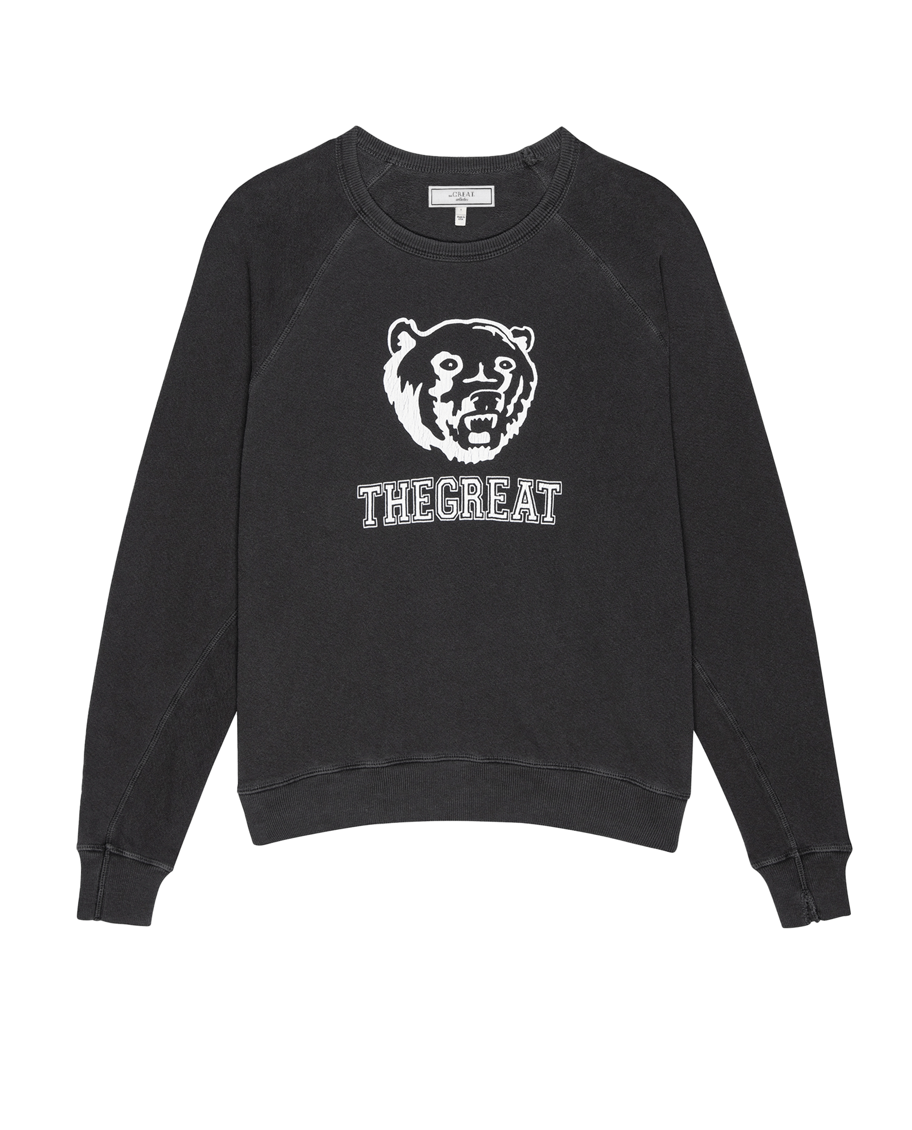 The College Sweatshirt. Graphic Novelty -- Washed Black with Bear Graphic